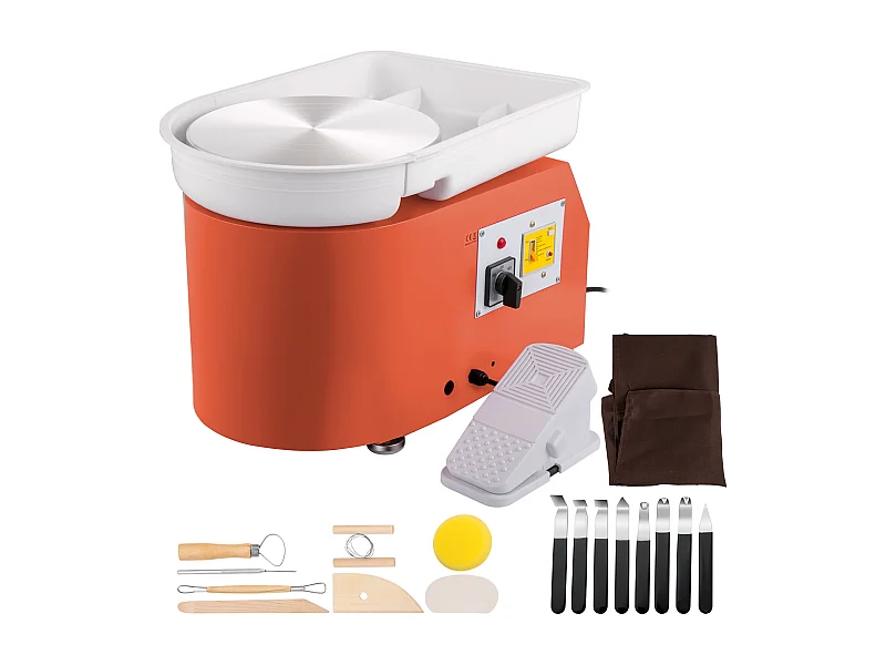 Roue de Poterie SucceBuy en Céramique Orange de 11 pouces avec Pédale et Outils de Sculpture (Roue de Poterie en Céramique avec Pédale)