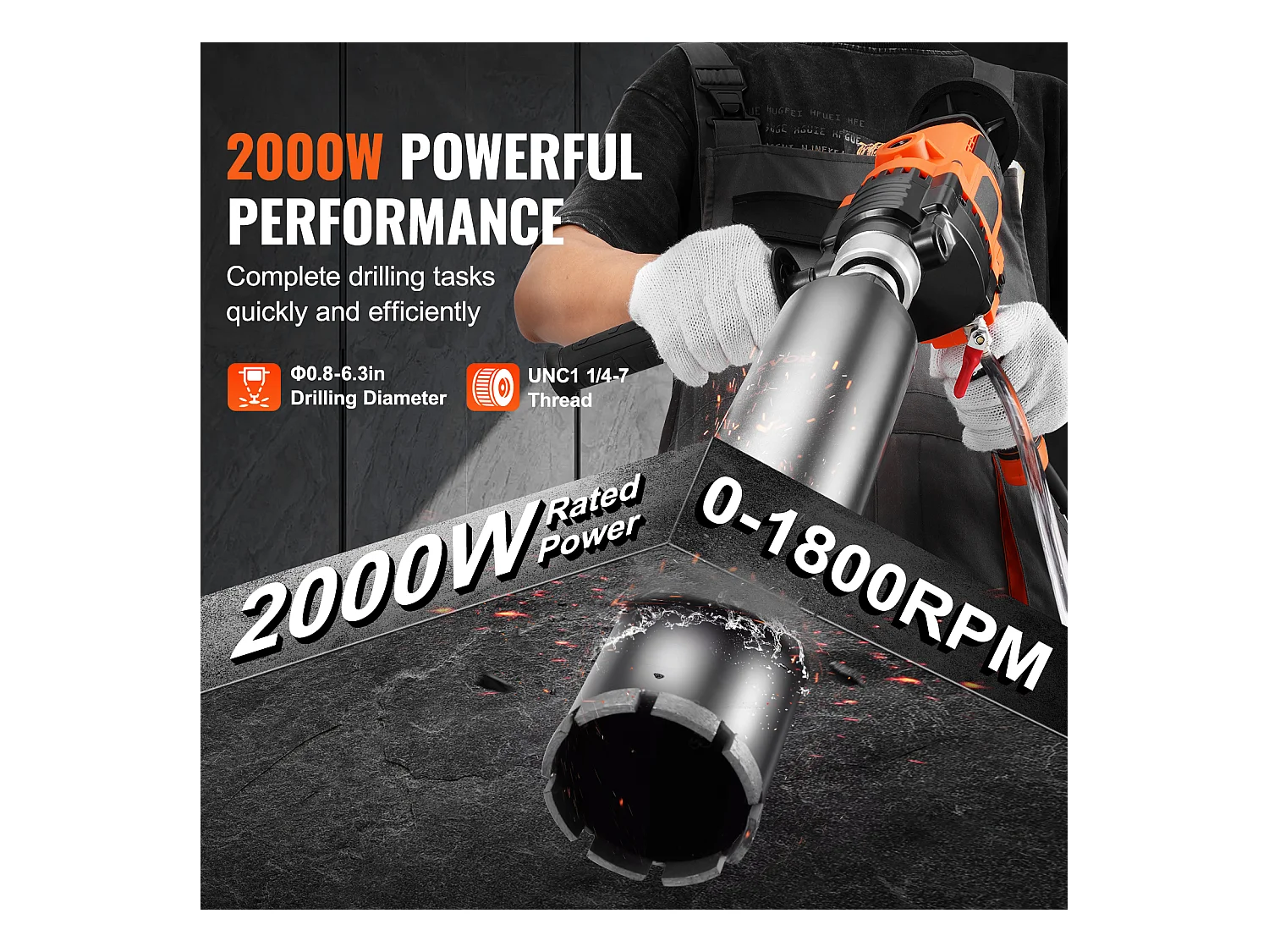 Machine à Forage SucceBuy Core, 0,8-6,3 pouces de Diamètre, 2000W, Manche à Main de Mélange