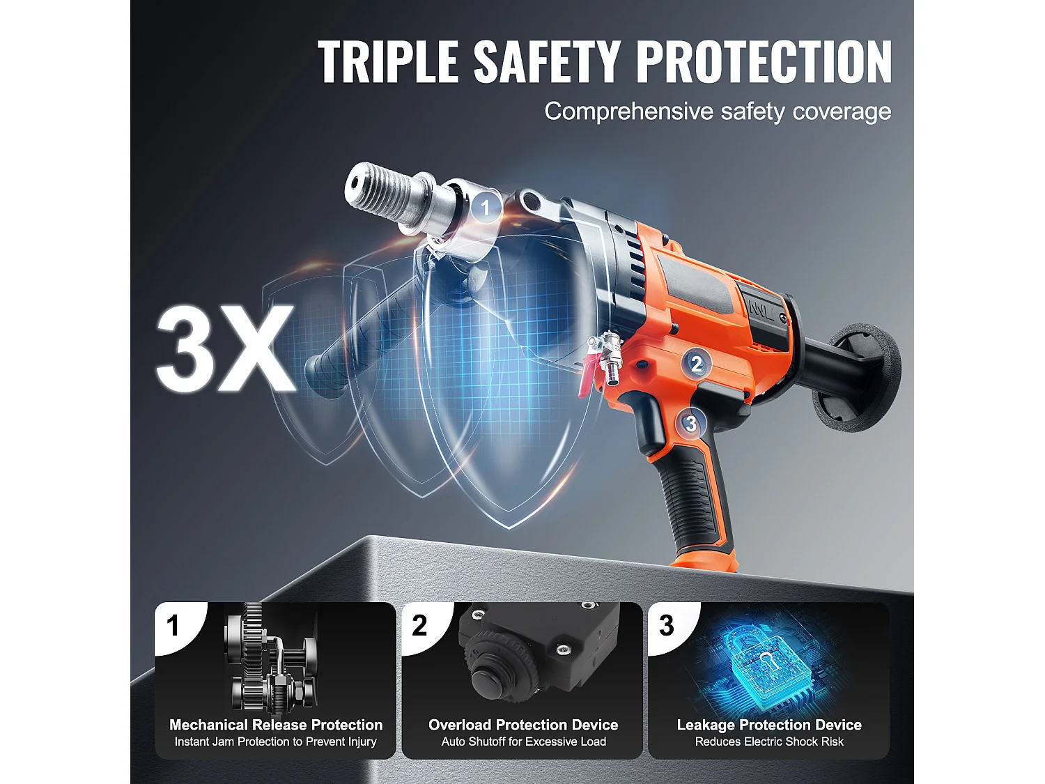 Machine à Forage SucceBuy Core, 0,8-6,3 pouces de Diamètre, 2000W, Manche à Main de Mélange