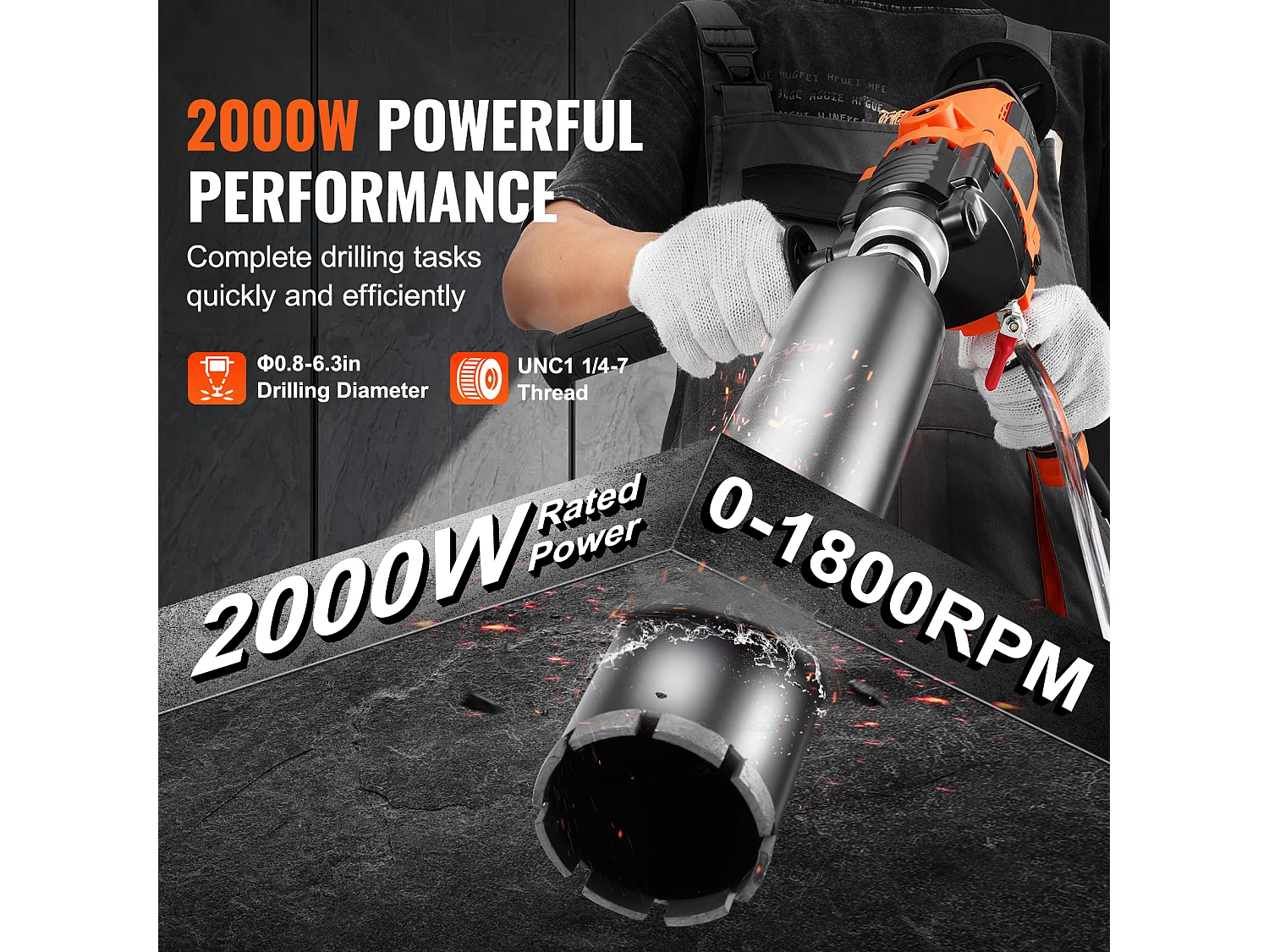 Machine à Forage SucceBuy Core, 0,8-6,3 pouces de Diamètre, 2000W, Manche à Main de Mélange