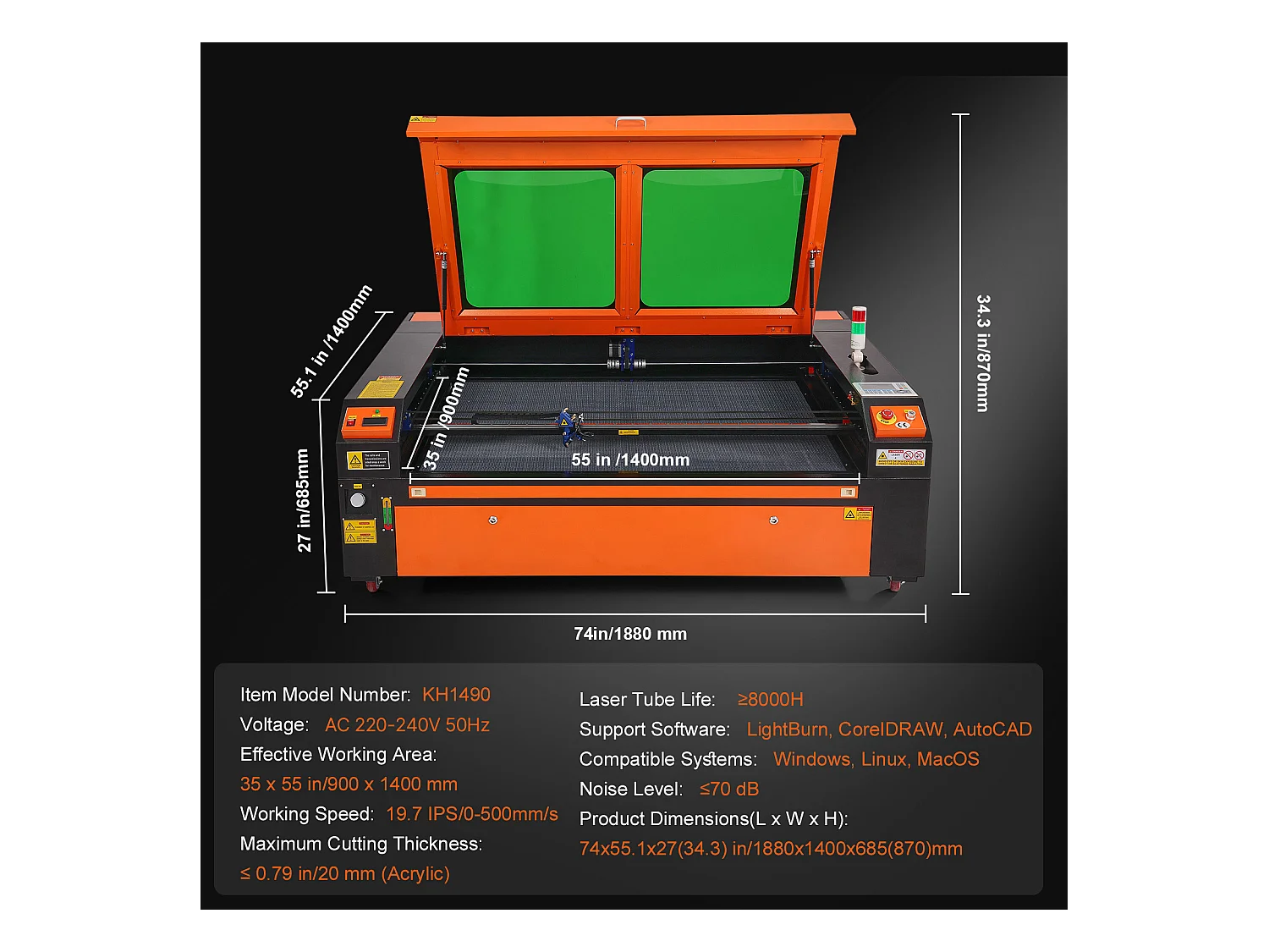 Graveur Laser CO₂ 130 W SucceBuy, Plateau 900x1400 mm, Panneau de Commande Numérique, pour le Bois, l’Acrylique et le Tissu