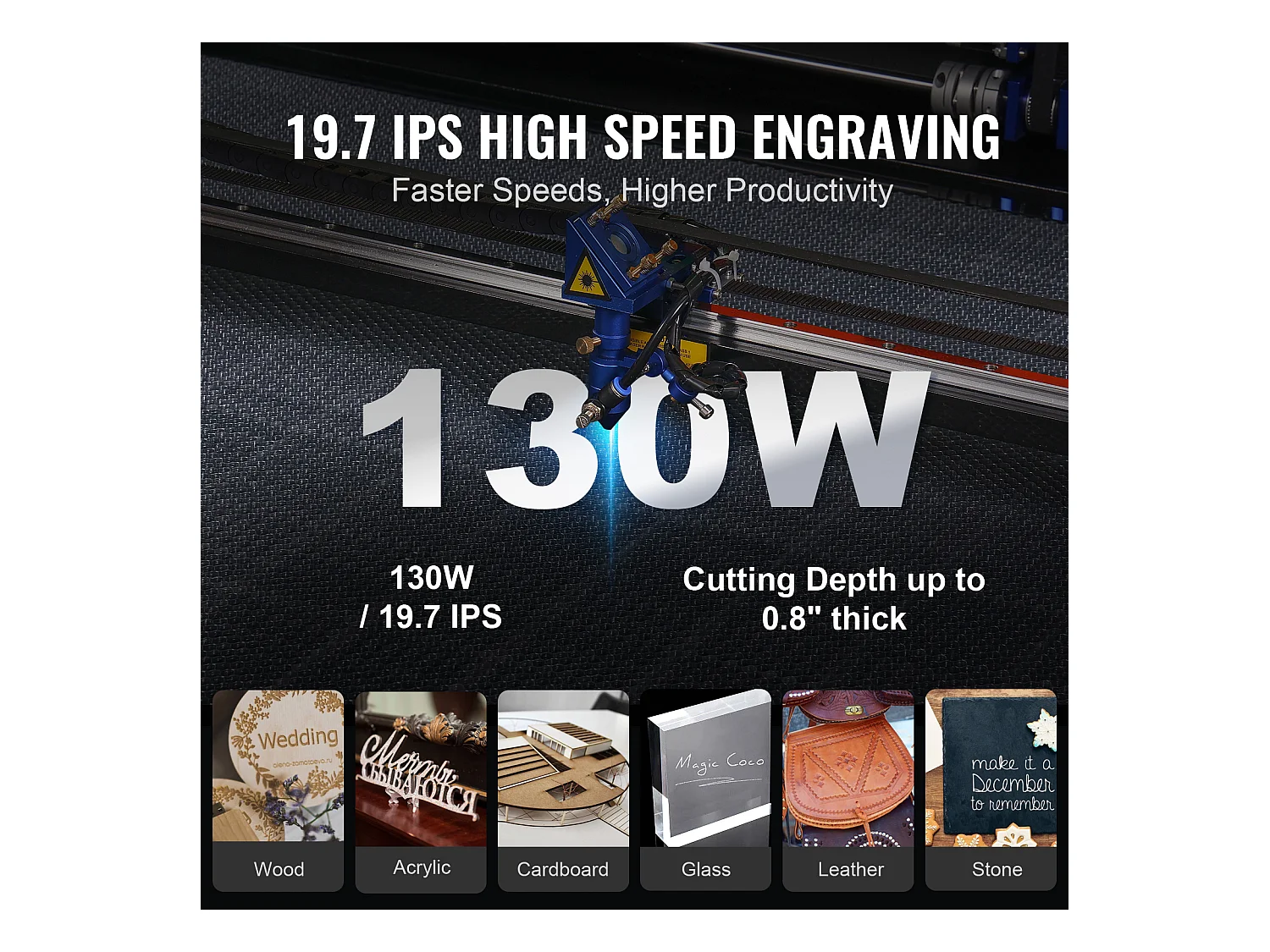 Graveur Laser CO₂ 130 W SucceBuy, Plateau 900x1400 mm, Panneau de Commande Numérique, pour le Bois, l’Acrylique et le Tissu