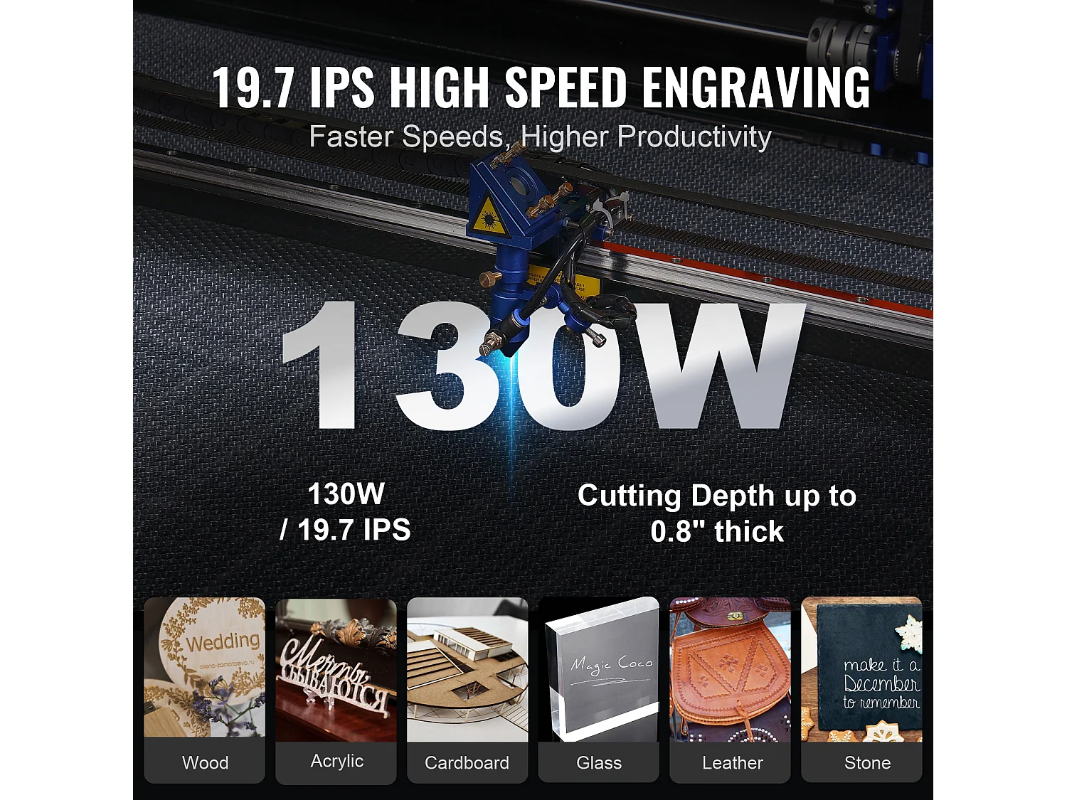 Grabador Laser CO₂ 130 W SucceBuy, Piatto 900x1400 mm, Pannello di Controllo Numerico, per Legno, Acrilico e Tela