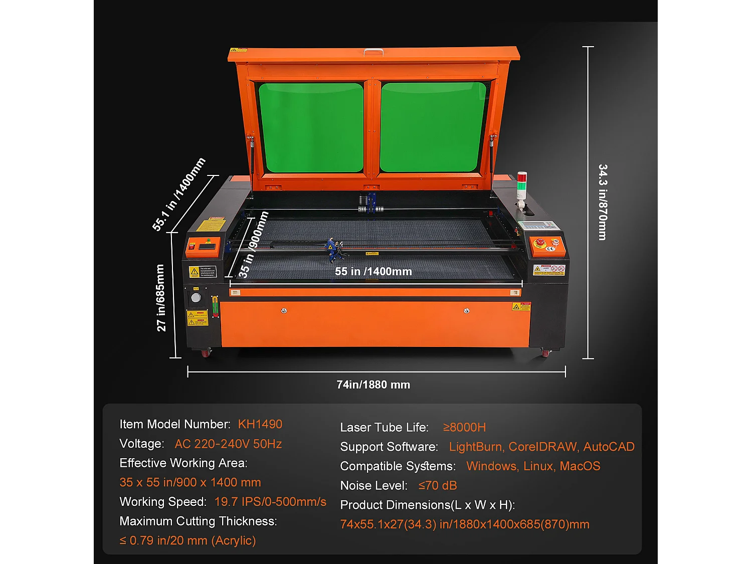 Graveur Laser CO₂ 130 W SucceBuy, Plateau 900x1400 mm, Panneau de Commande Numérique, pour le Bois, l’Acrylique et le Tissu