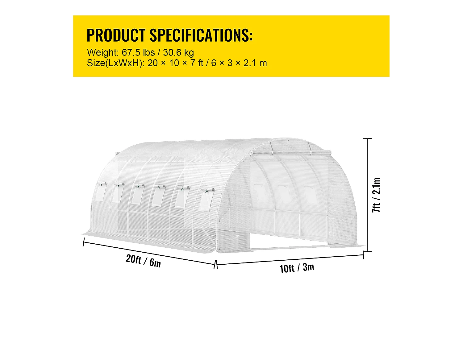 Serre Tunnel de Plain-Pied Ophorn, Cadre Galvanisé, Couverture Imperméable 20x10x7 Pi