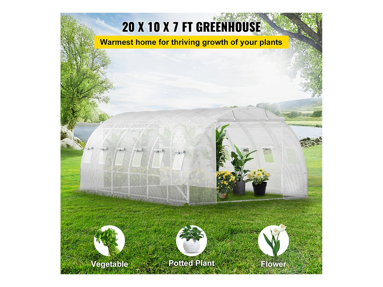 Serre Tunnel de Plain-Pied Ophorn, Cadre Galvanisé, Couverture Imperméable 20x10x7 Pi