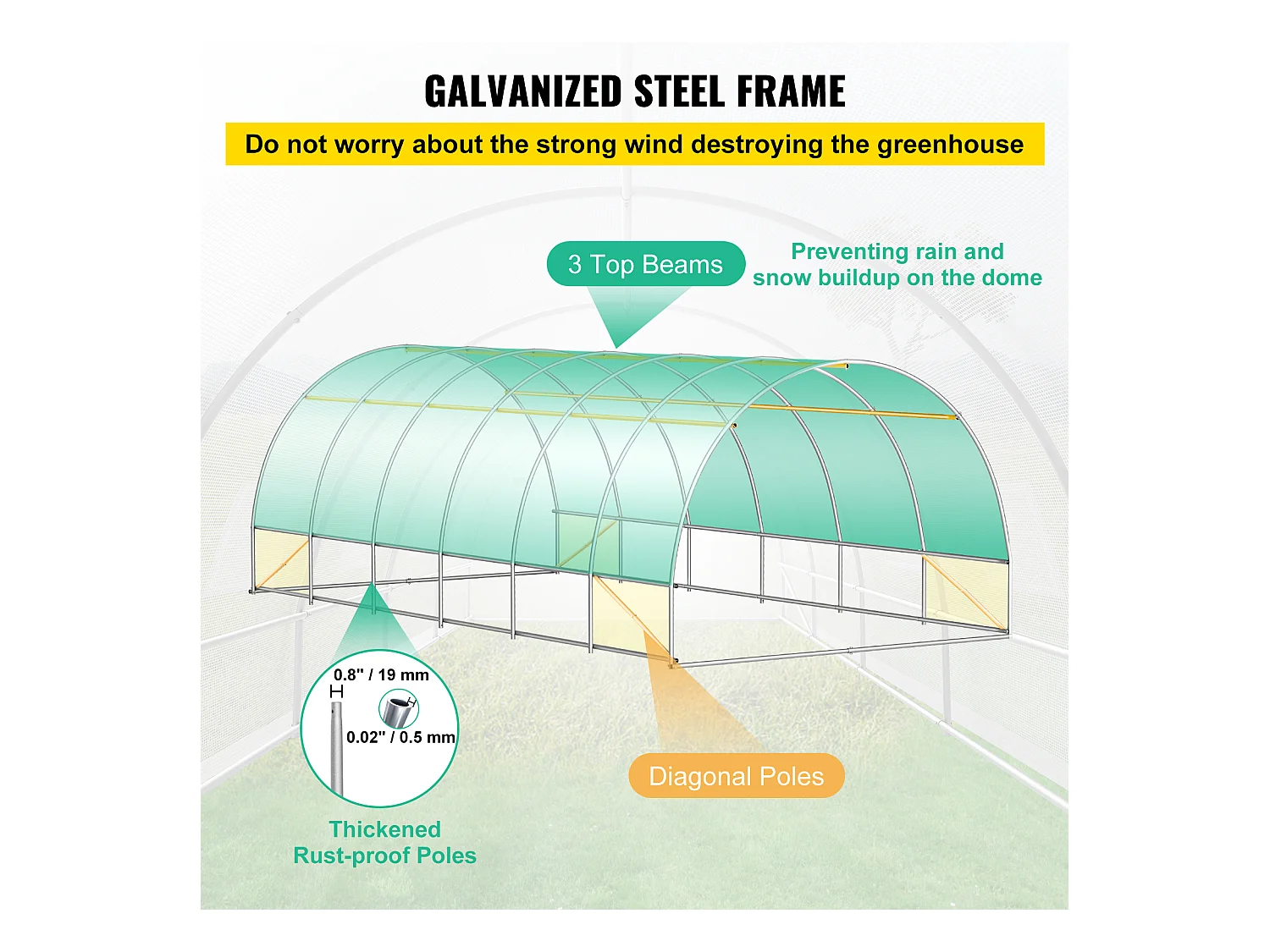 Serre Tunnel de Plain-Pied Ophorn, Cadre Galvanisé, Couverture Imperméable 20x10x7 Pi