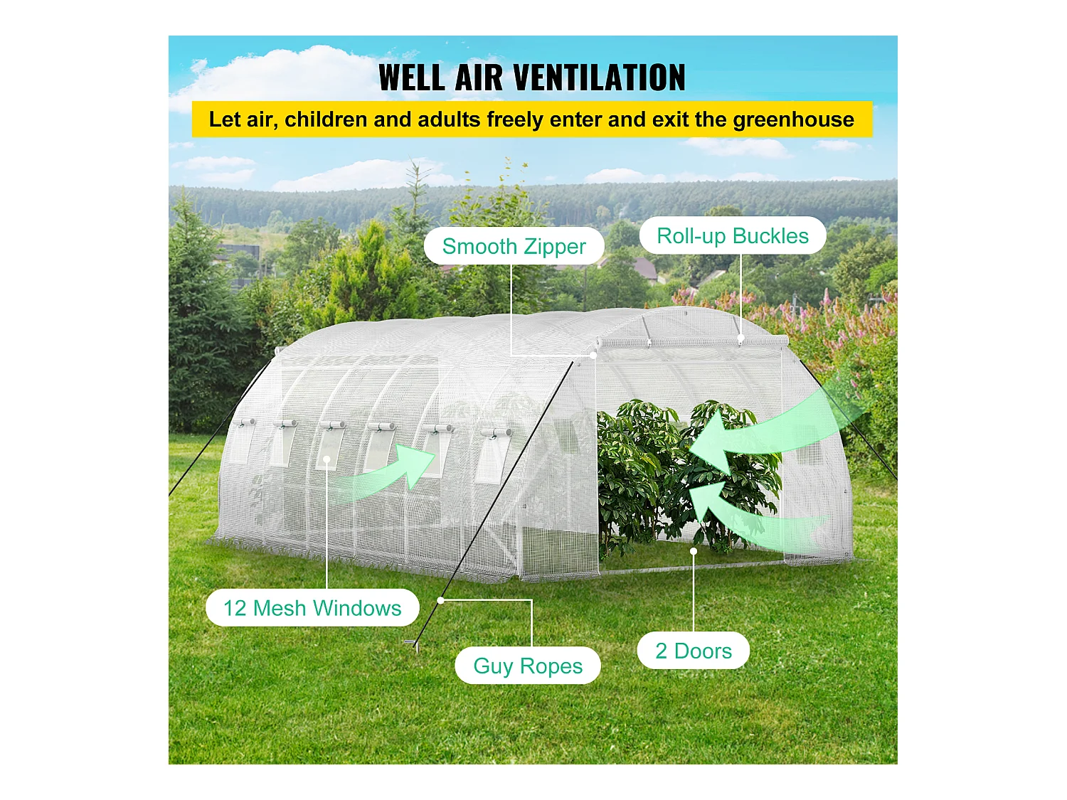 Serre Tunnel de Plain-Pied Ophorn, Cadre Galvanisé, Couverture Imperméable 20x10x7 Pi