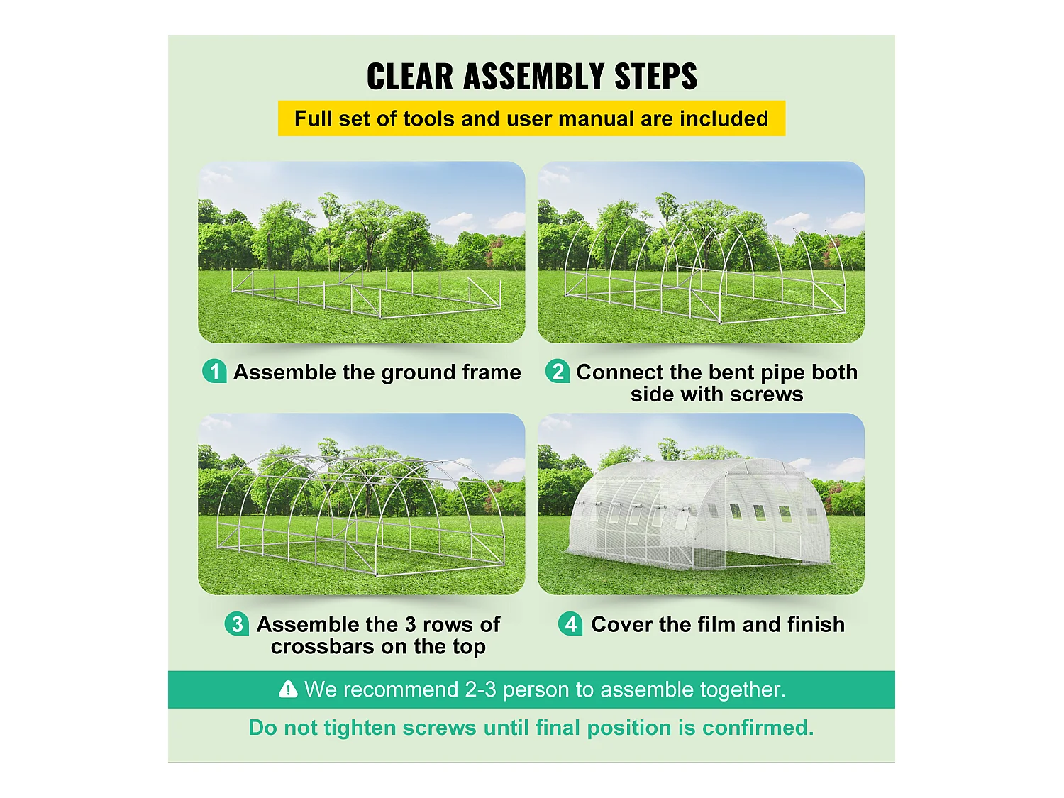 Serre Tunnel de Plain-Pied Ophorn, Cadre Galvanisé, Couverture Imperméable 20x10x7 Pi