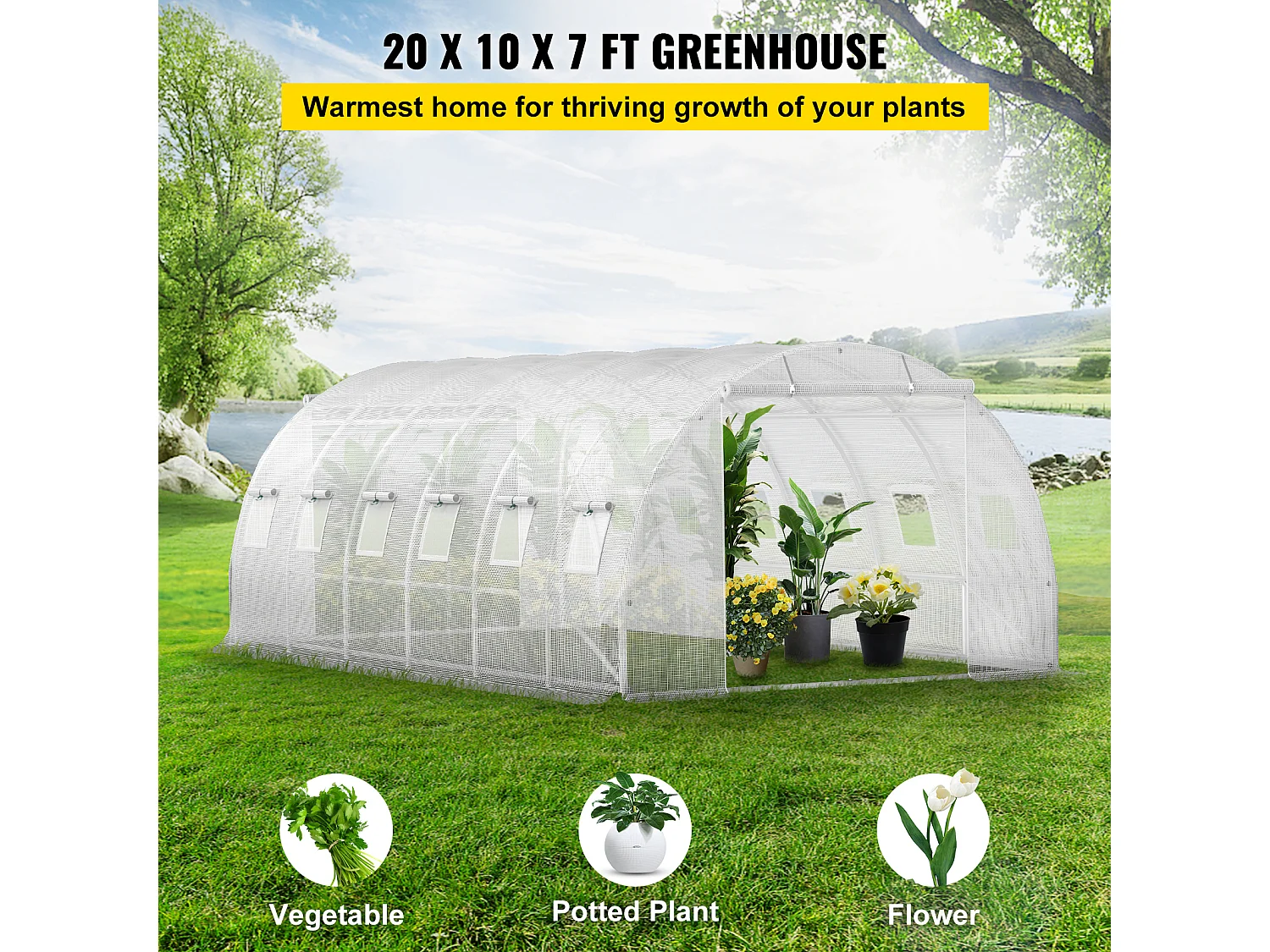 Ophorn Begehbares Tunnel-Gewächshaus, Verzinkter Rahmen, Wasserdichte Abdeckung, 20 x 10 x 7 ft