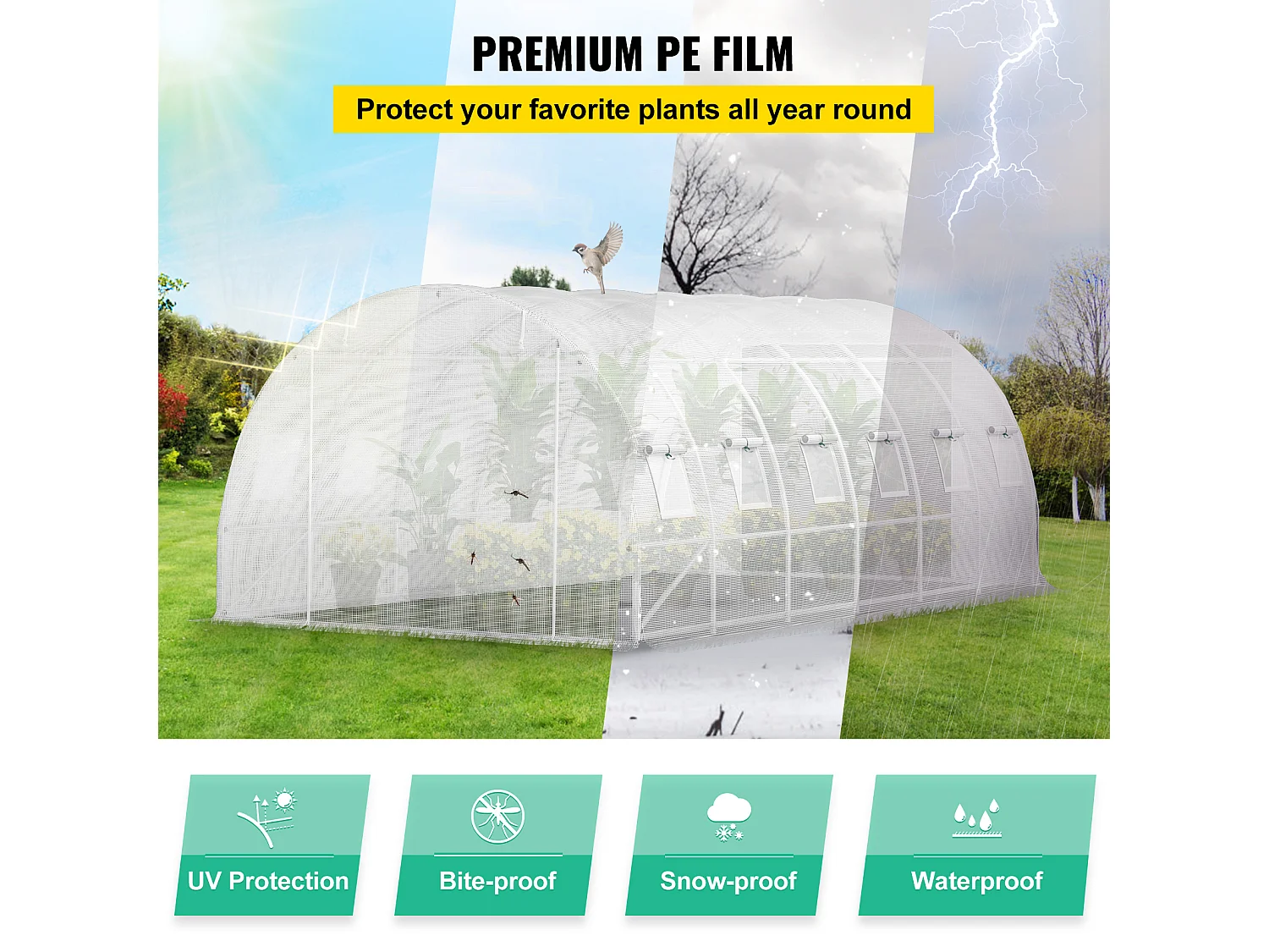 Ophorn Begehbares Tunnel-Gewächshaus, Verzinkter Rahmen, Wasserdichte Abdeckung, 20 x 10 x 7 ft