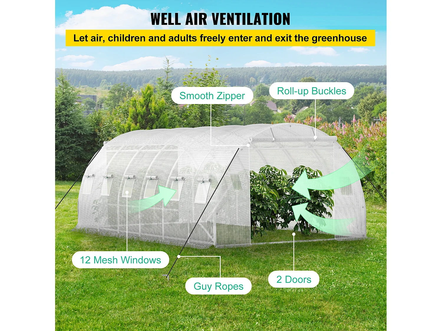Ophorn Begehbares Tunnel-Gewächshaus, Verzinkter Rahmen, Wasserdichte Abdeckung, 20 x 10 x 7 ft