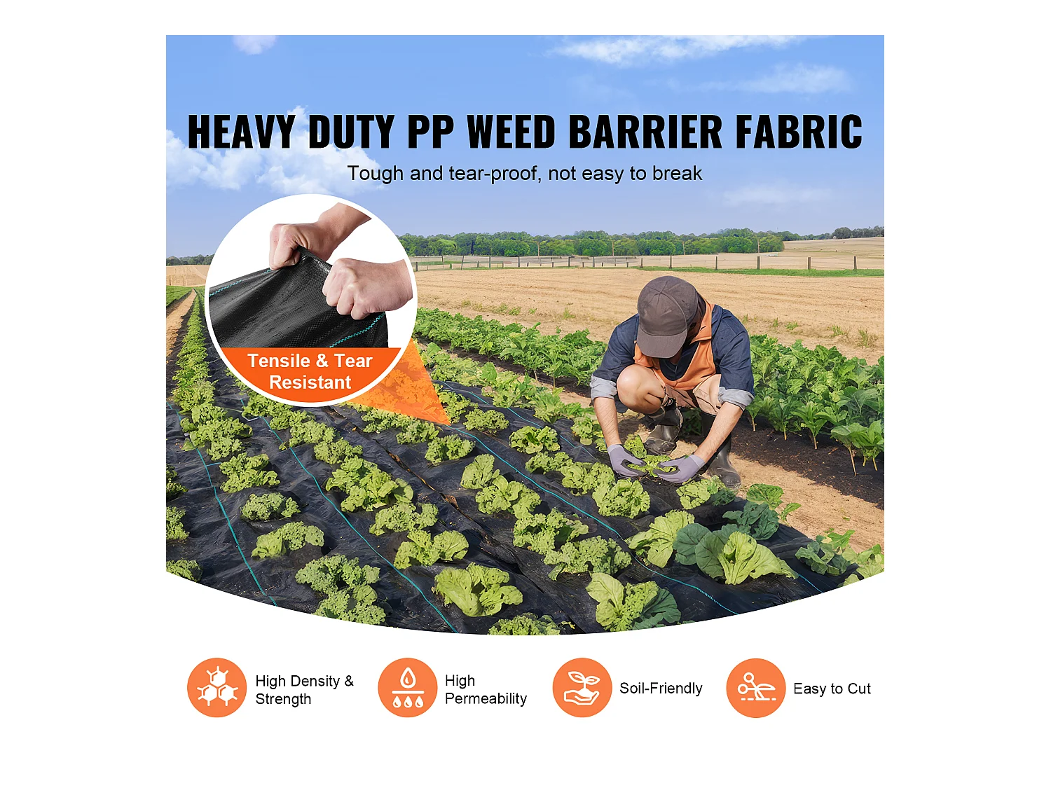 Toile de Paillage SucceBuy 4 x 32.9 m Premium Barrière Anti-Mauvaises Herbes pour Paysage, Tissu Géotextile Tressé 5OZ pour Gravier