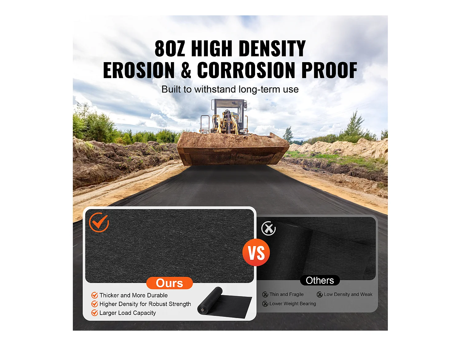 Toile de Paillage, SucceBuy Tissu Géotextile Non Tissé 1.8 x 15.2m 7.56 kg, Couvre-Sol et Contrôle des Mauvaises Herbes