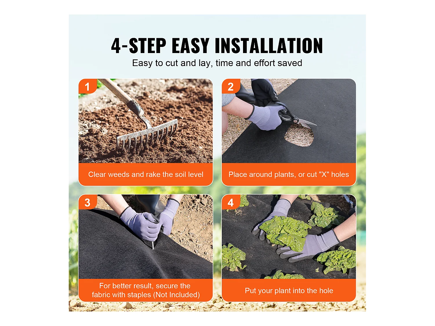 Toile de Paillage, SucceBuy Tissu Géotextile Non Tissé 1.8 x 15.2m 7.56 kg, Couvre-Sol et Contrôle des Mauvaises Herbes