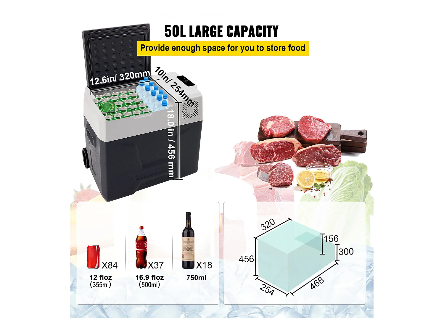 Réfrigérateur de Voiture Portable Congélateur SucceBuy 50L Compresseur Simple Zone