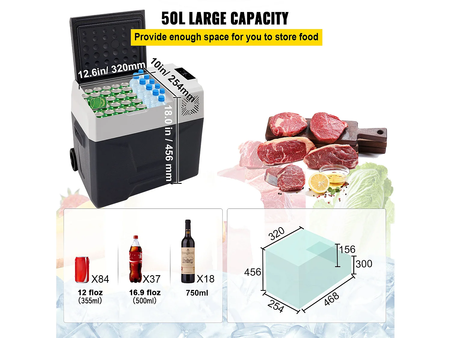 Réfrigérateur de Voiture Portable Congélateur SucceBuy 50L Compresseur Simple Zone