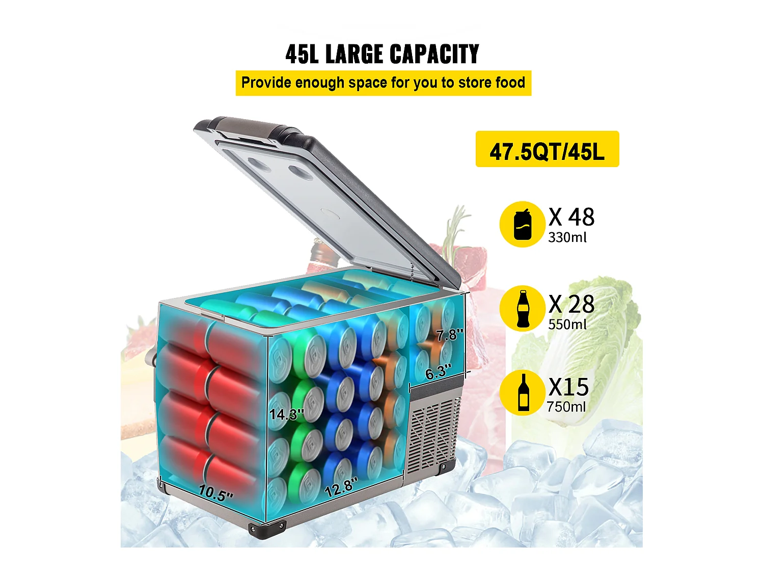 Réfrigérateur de Voiture Portable 45L SucceBuy, Réfrigérateur Congélateur Compact, 220V, pour la Maison et la Voiture