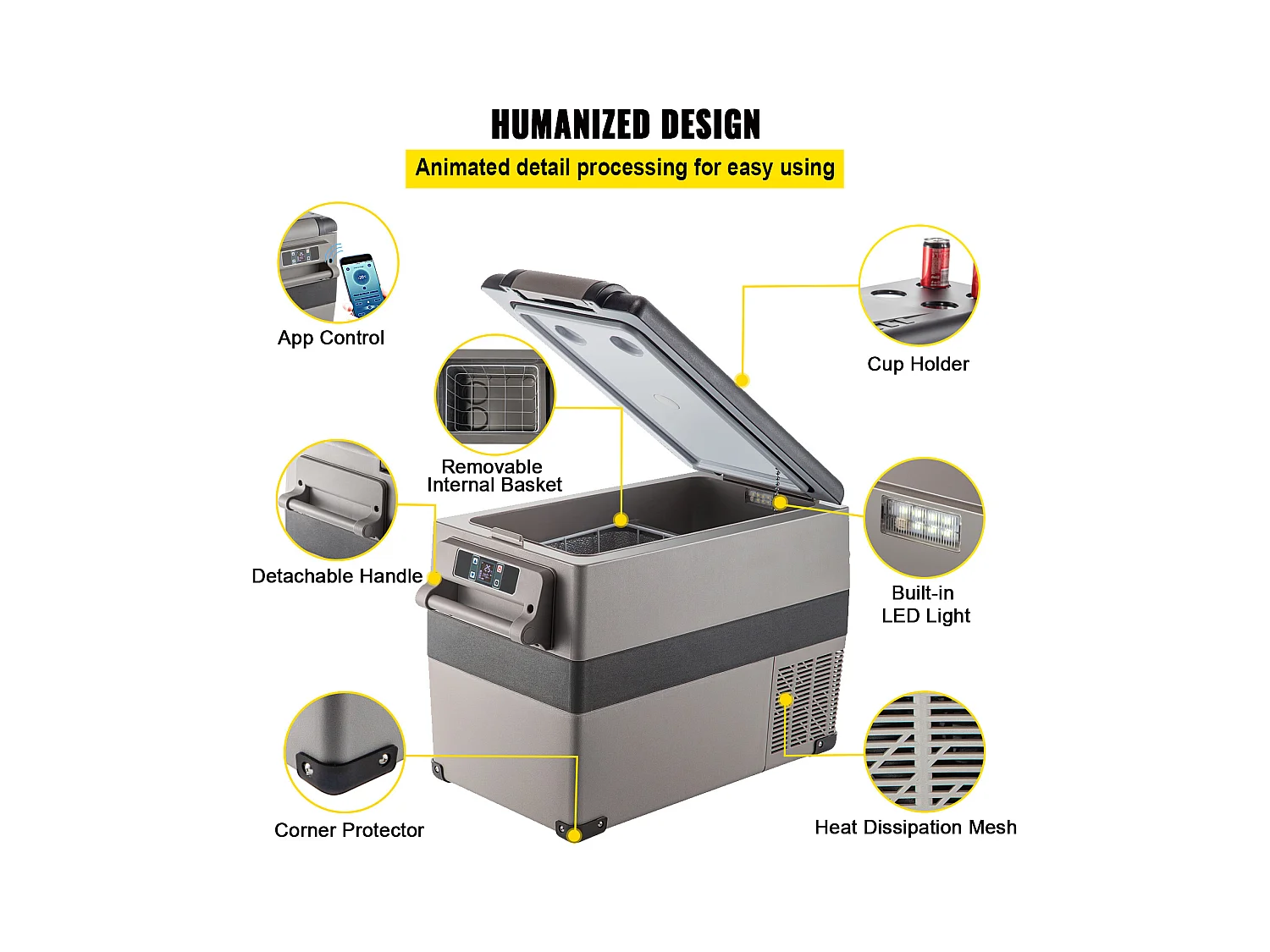 Réfrigérateur de Voiture Portable 45L SucceBuy, Réfrigérateur Congélateur Compact, 220V, pour la Maison et la Voiture