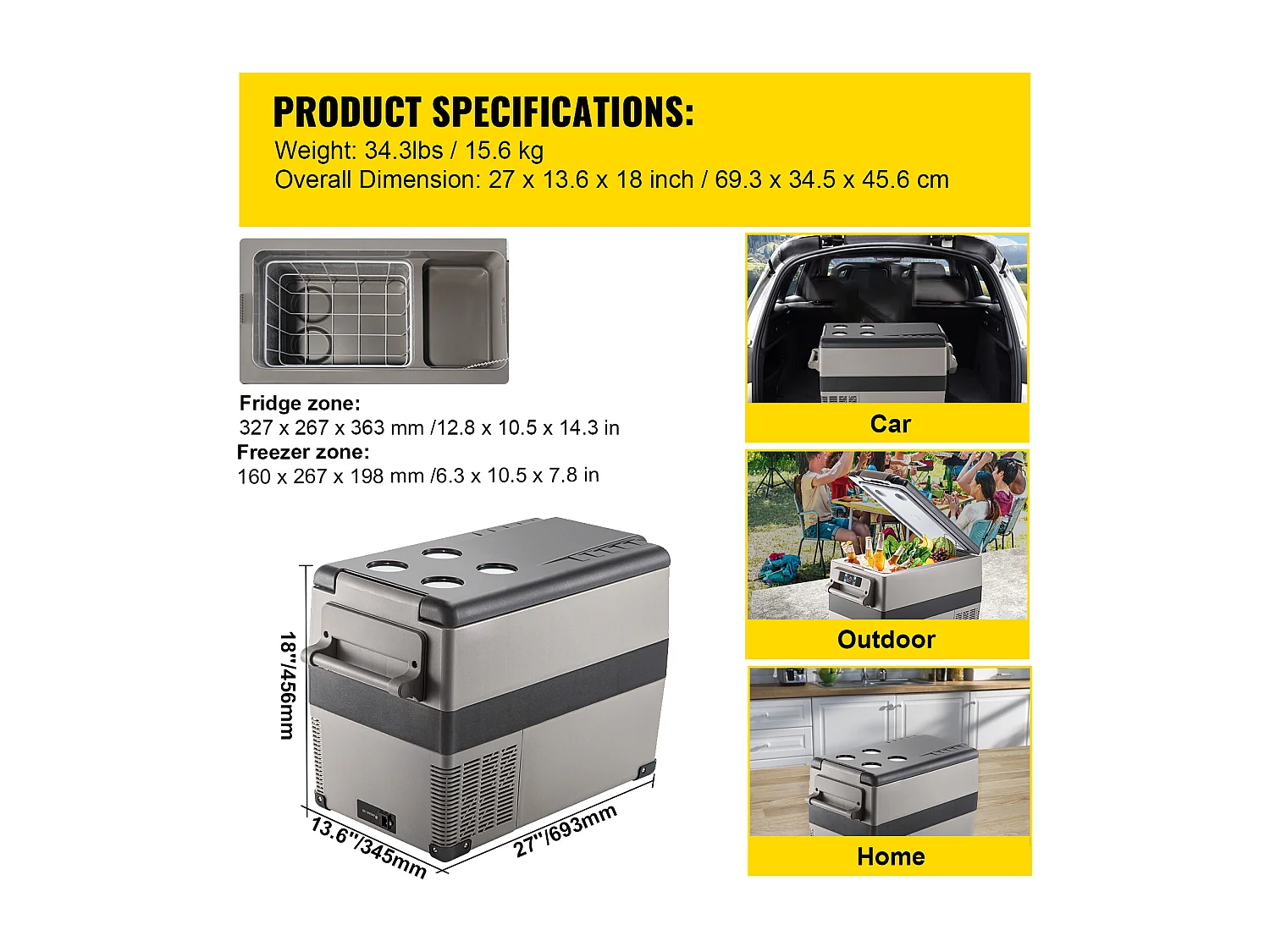 Réfrigérateur de Voiture Portable 45L SucceBuy, Réfrigérateur Congélateur Compact, 220V, pour la Maison et la Voiture