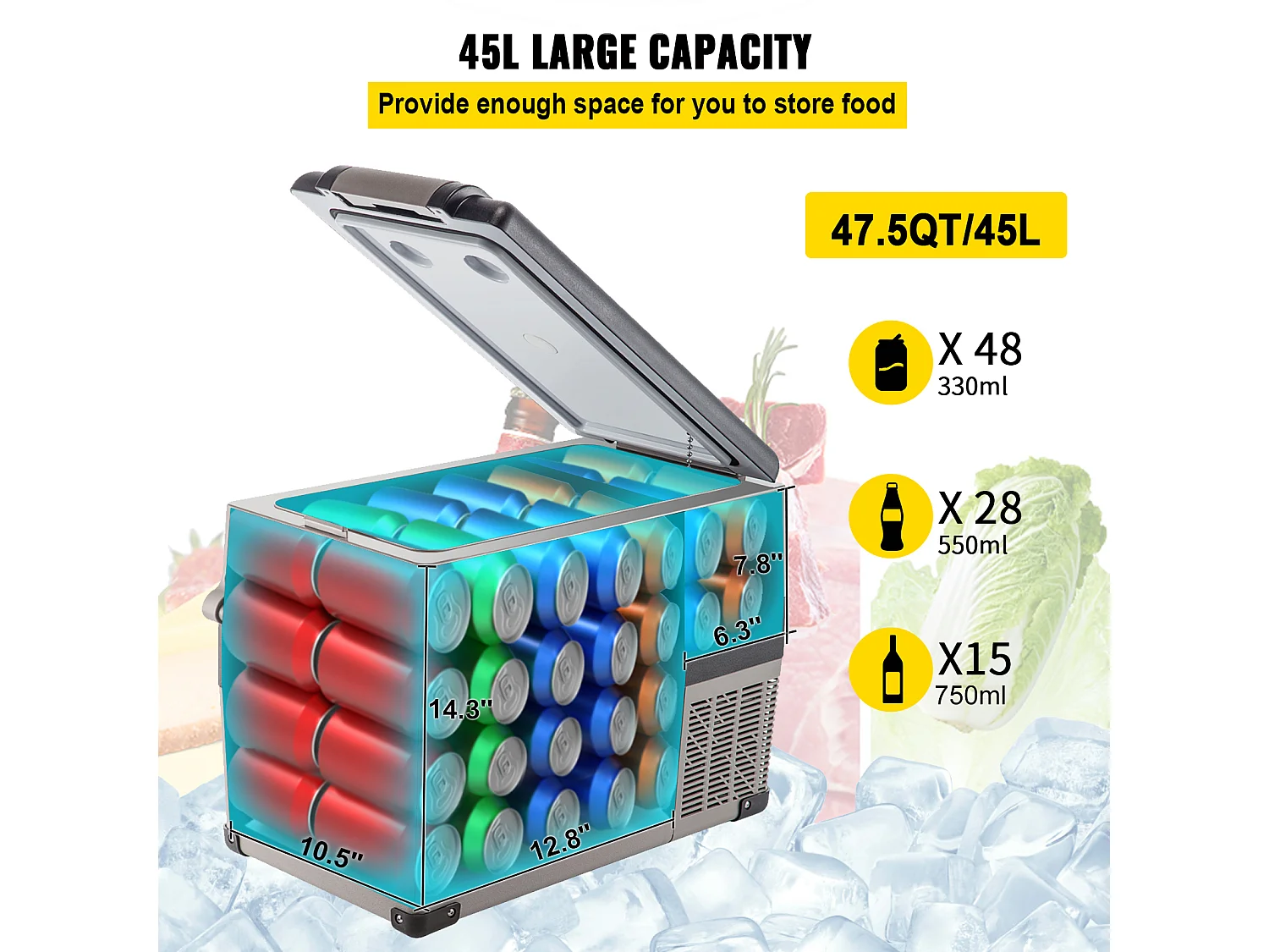 Réfrigérateur de Voiture Portable 45L SucceBuy, Réfrigérateur Congélateur Compact, 220V, pour la Maison et la Voiture