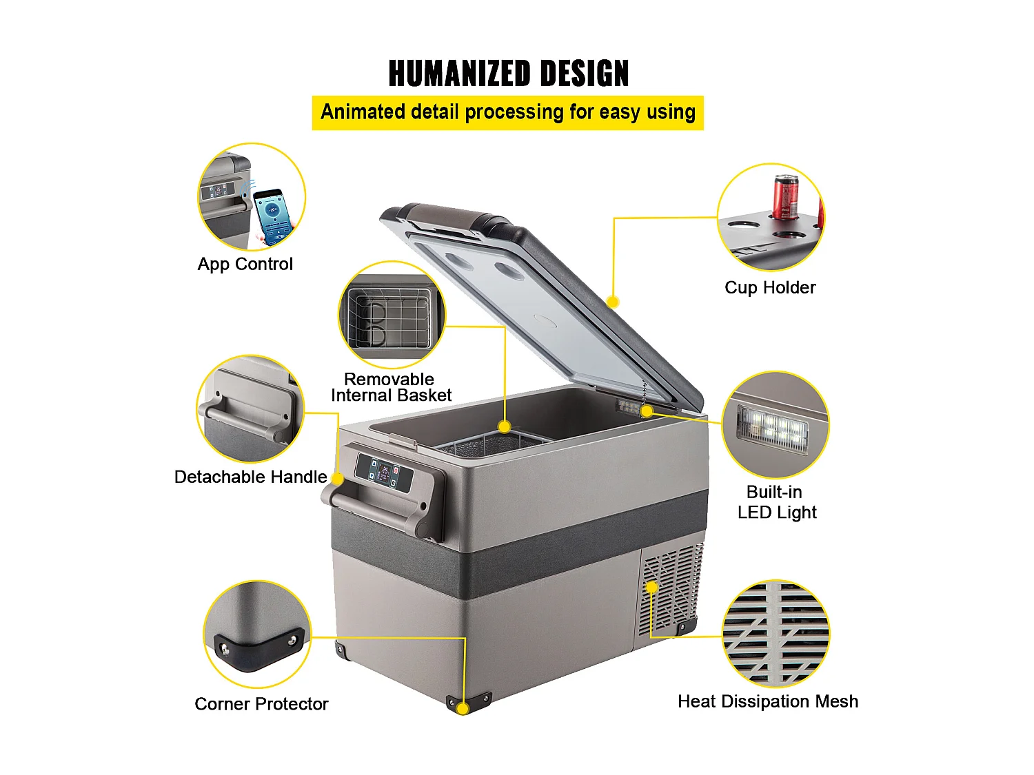 Réfrigérateur de Voiture Portable 45L SucceBuy, Réfrigérateur Congélateur Compact, 220V, pour la Maison et la Voiture