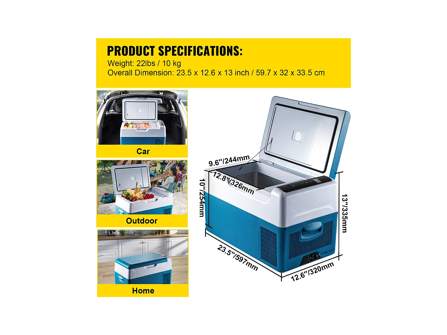 12V 23Qt Congélateur de Voiture SucceBuy Mini Réfrigérateur Portable Camping