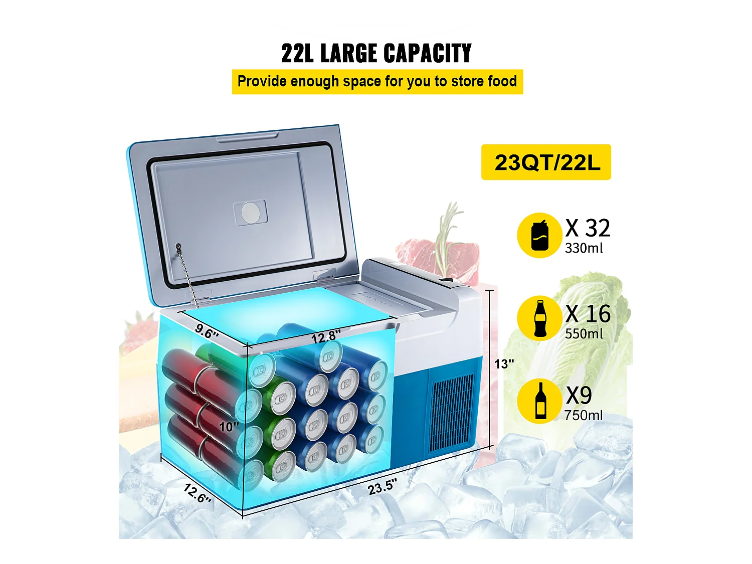 12V 23Qt Congélateur de Voiture SucceBuy Mini Réfrigérateur Portable Camping