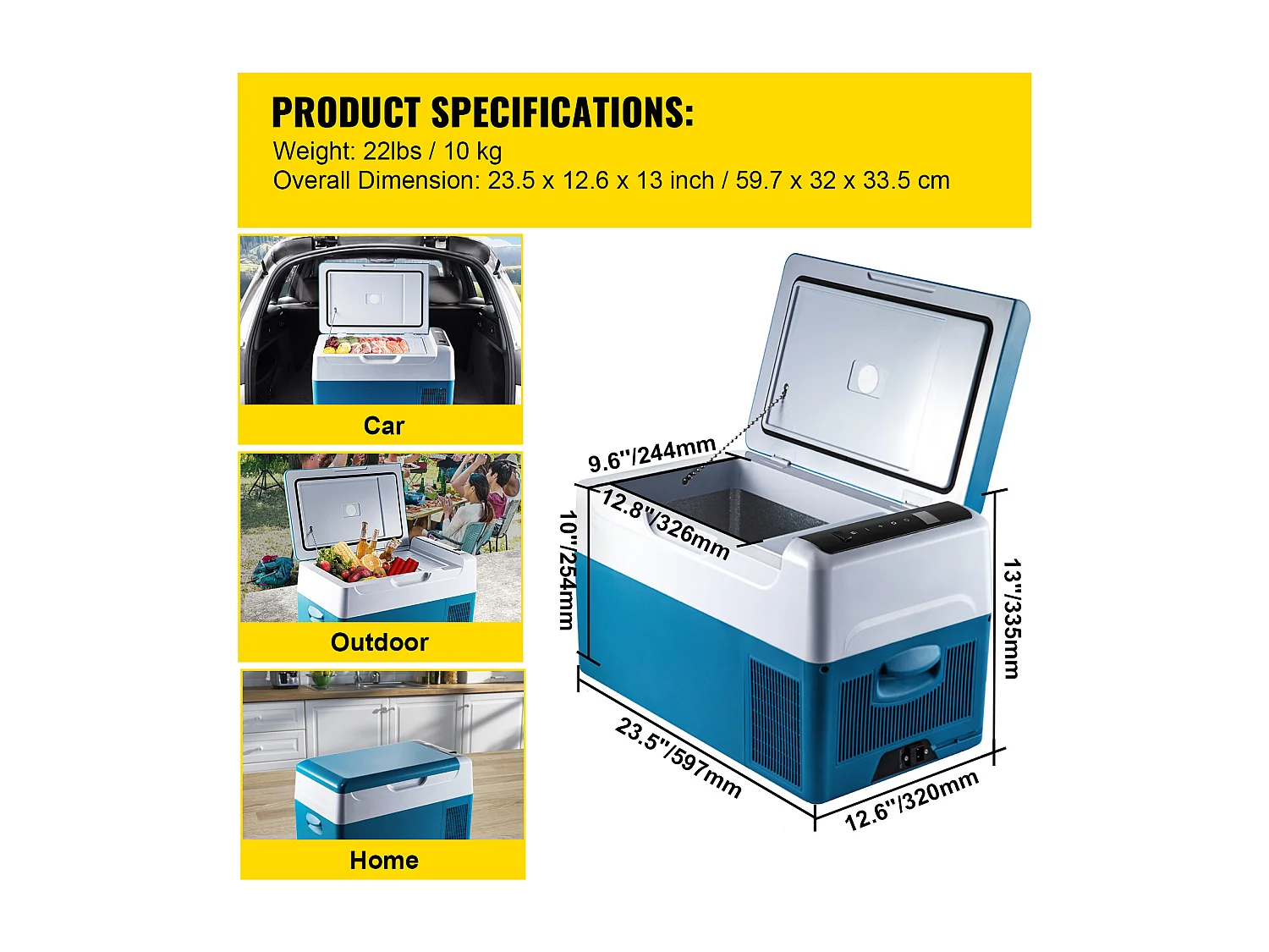 12V 23Qt Congélateur de Voiture SucceBuy Mini Réfrigérateur Portable Camping