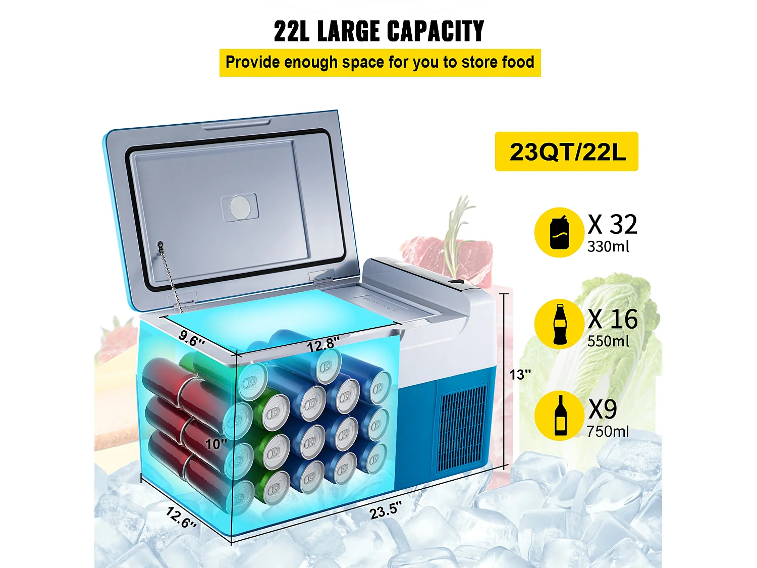 12V 23Qt Congélateur de Voiture SucceBuy Mini Réfrigérateur Portable Camping