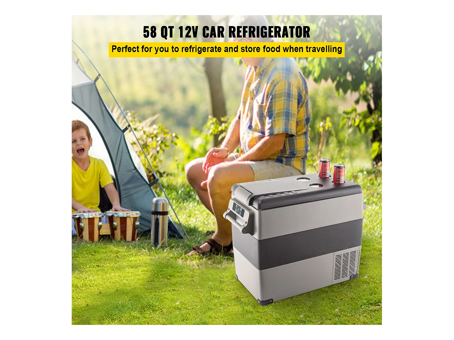 Réfrigérateur de Voiture Portable SucceBuy 55L, avec Compresseur LG, Congélateur Compact pour la maison et les Voyages, 220V, Argent