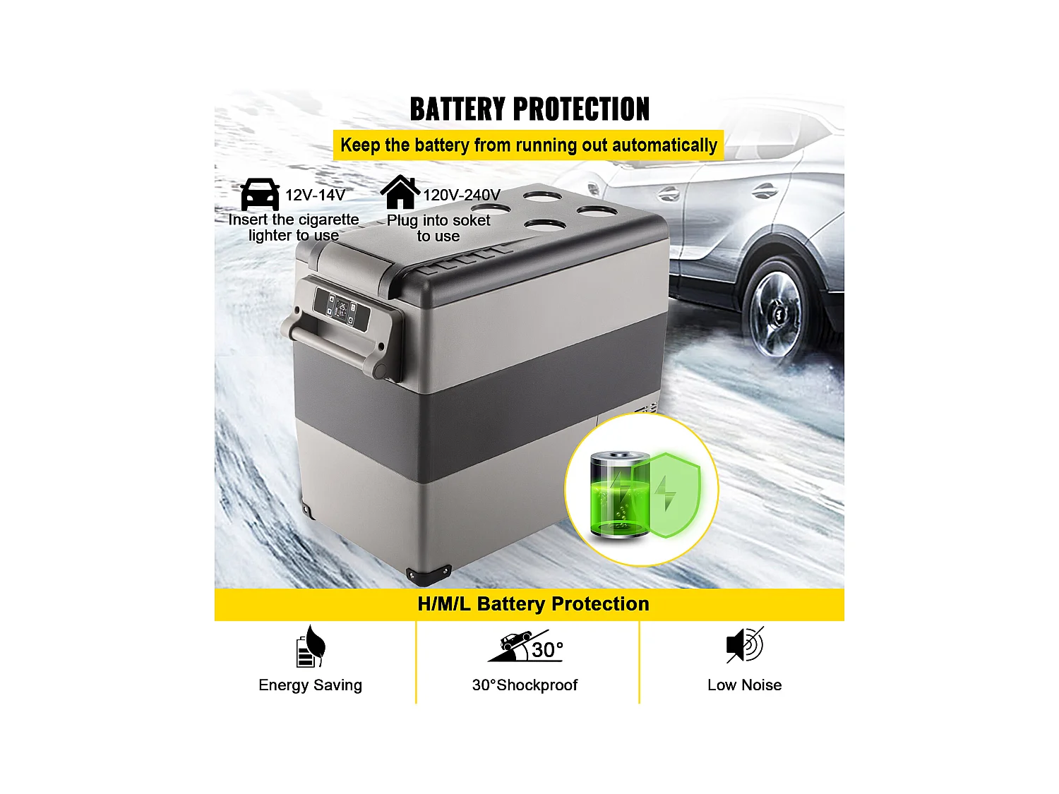 Réfrigérateur de Voiture Portable SucceBuy 55L, avec Compresseur LG, Congélateur Compact pour la maison et les Voyages, 220V, Argent