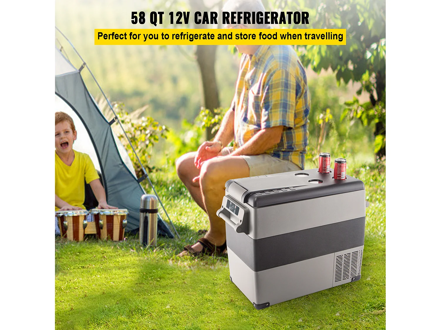 Réfrigérateur de Voiture Portable SucceBuy 55L, avec Compresseur LG, Congélateur Compact pour la maison et les Voyages, 220V, Argent