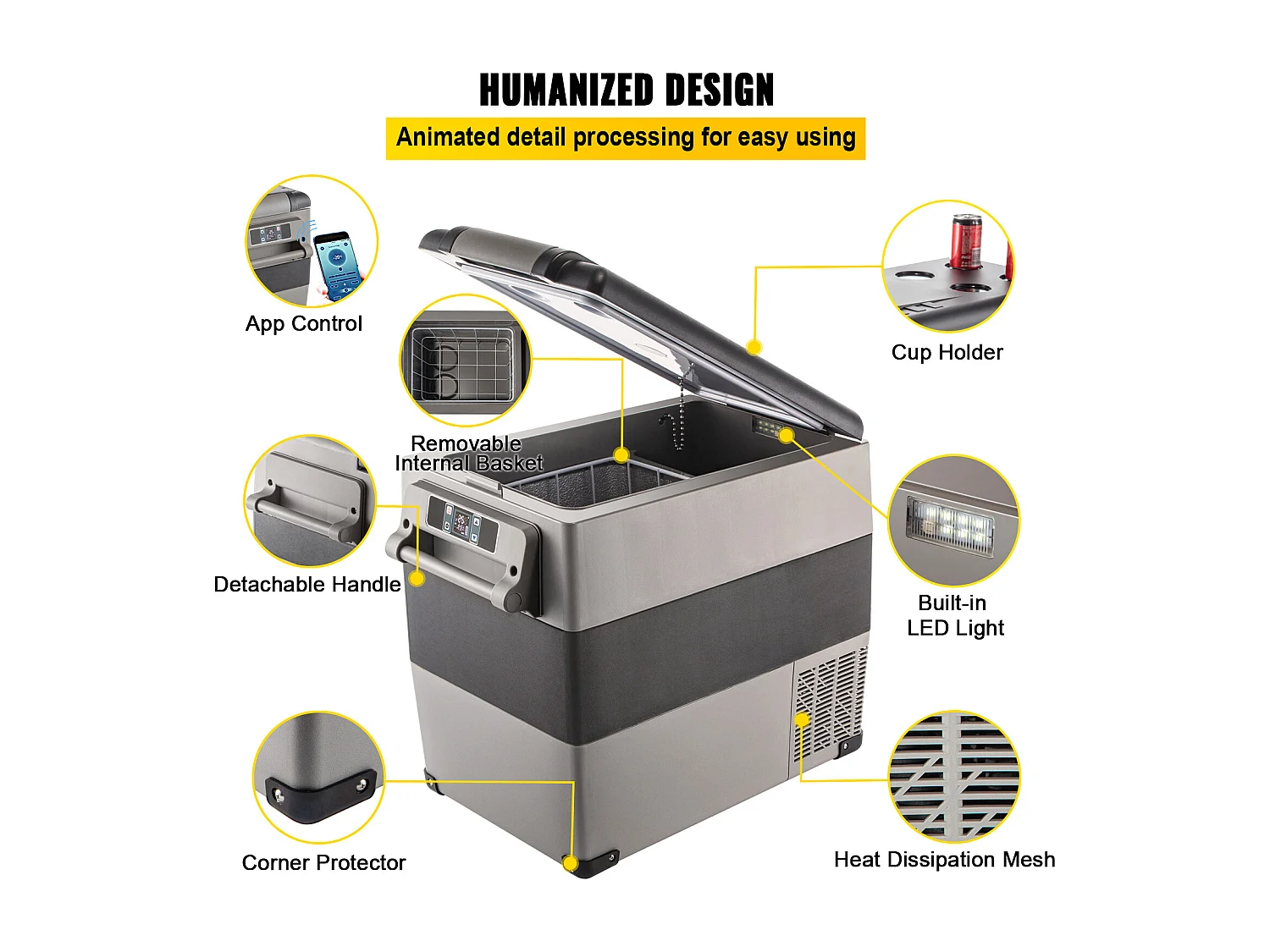 Réfrigérateur de Voiture Portable SucceBuy 55L, avec Compresseur LG, Congélateur Compact pour la maison et les Voyages, 220V, Argent