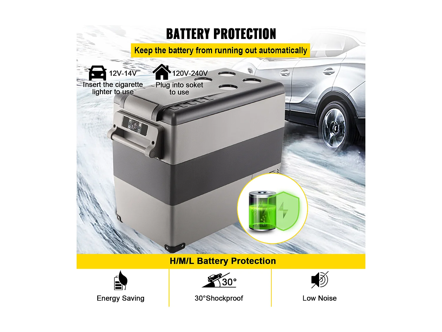 Réfrigérateur de Voiture Portable SucceBuy 55L, avec Compresseur LG, Congélateur Compact pour la maison et les Voyages, 220V, Argent