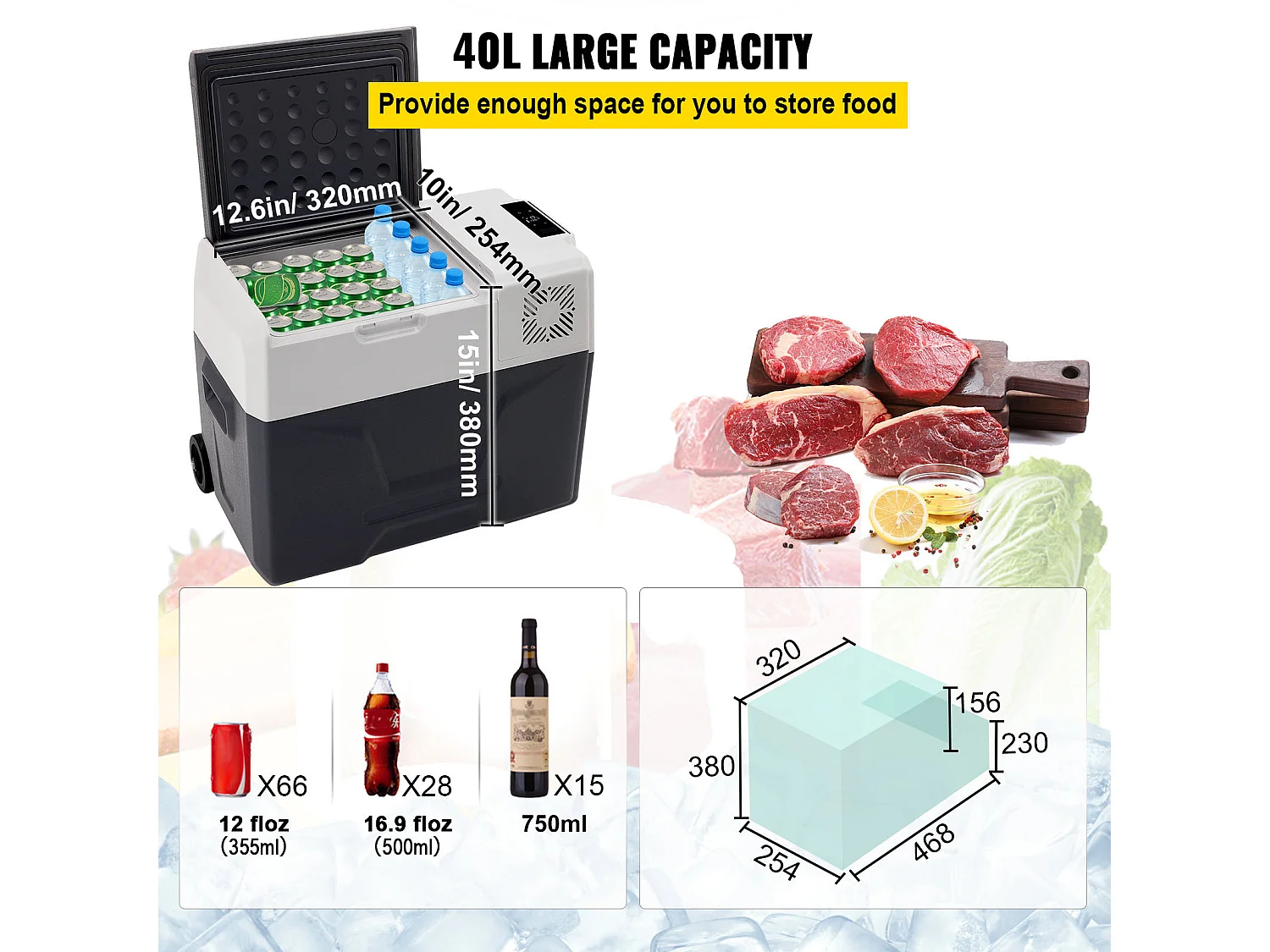 Réfrigérateur Portable pour Voiture SucceBuy, 40L, Congélateur à Zone Unique, Compresseur pour la Voiture et la Maison