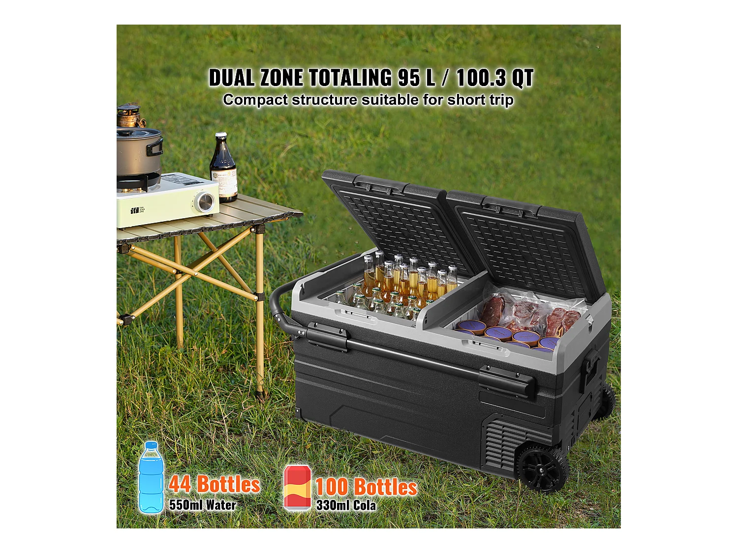 Réfrigérateur de Voiture Portable avec SucceBuy Compresseur 95 L Double Zone pour Voiture et Maison