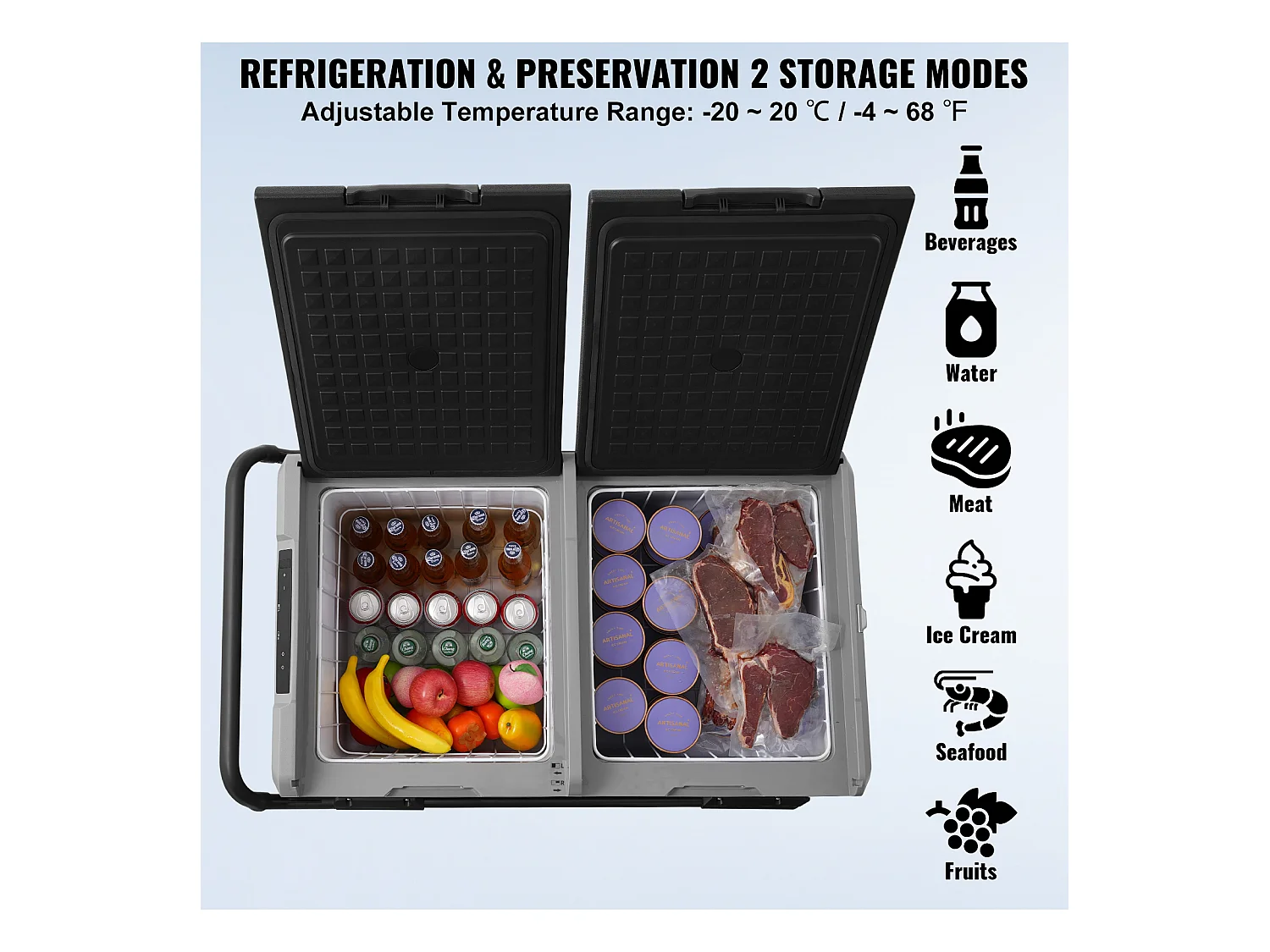 Réfrigérateur de Voiture Portable avec SucceBuy Compresseur 95 L Double Zone pour Voiture et Maison