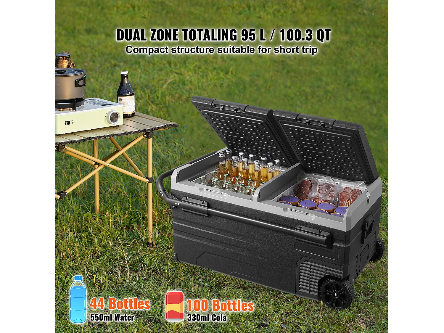 Réfrigérateur de Voiture Portable avec SucceBuy Compresseur 95 L Double Zone pour Voiture et Maison