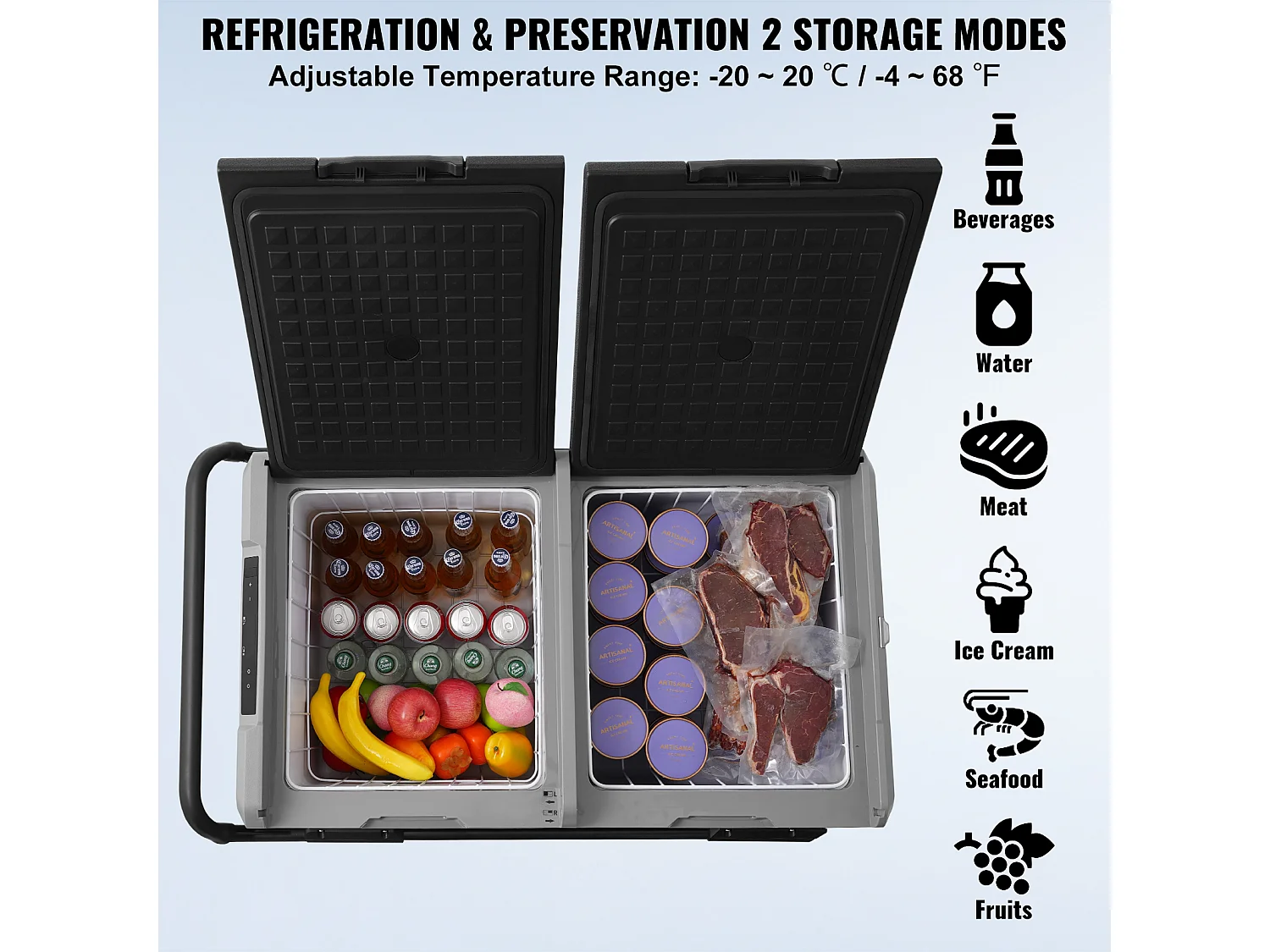 Réfrigérateur de Voiture Portable avec SucceBuy Compresseur 95 L Double Zone pour Voiture et Maison