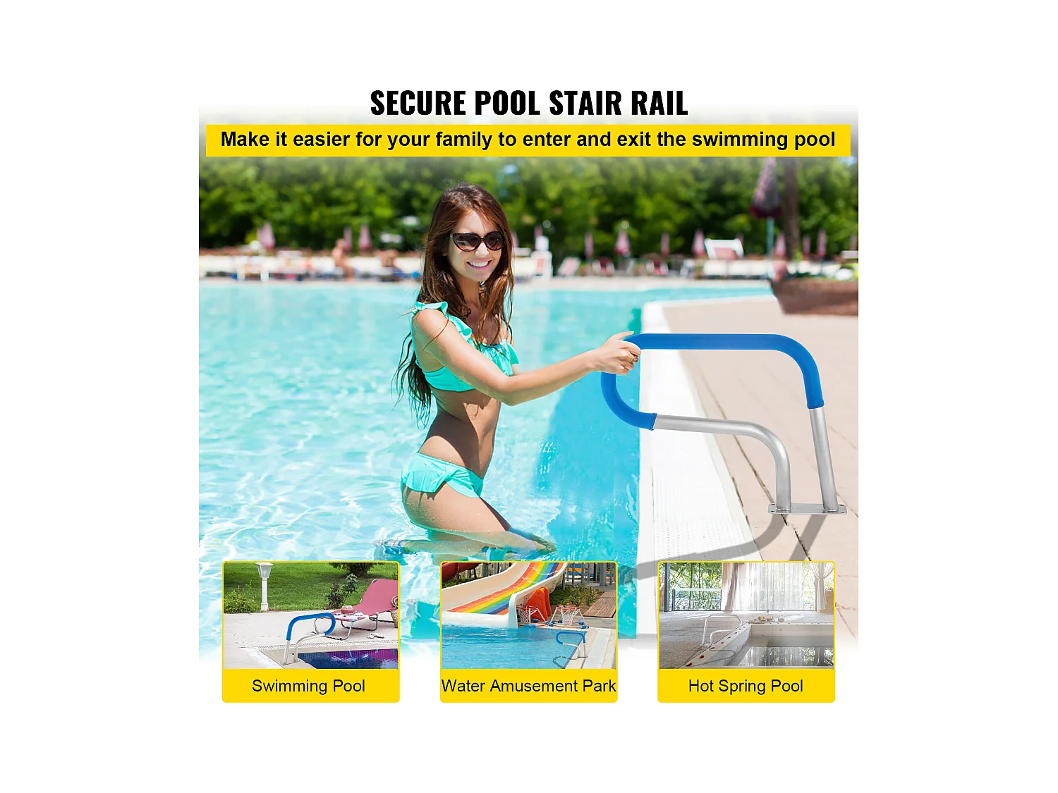 Rampe de Piscine SucceBuy 30 x 22 po en Acier Inoxydable avec Revêtement Antidérapant