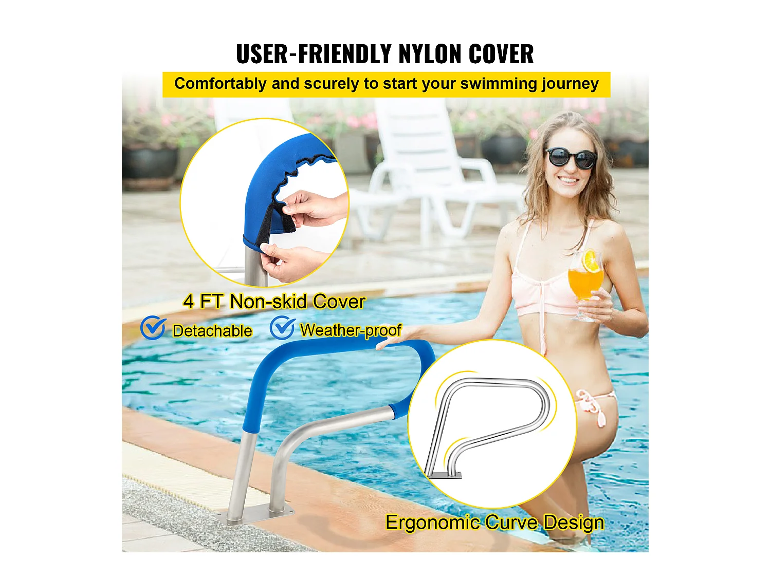 Rampe de Piscine SucceBuy 30 x 22 po en Acier Inoxydable avec Revêtement Antidérapant