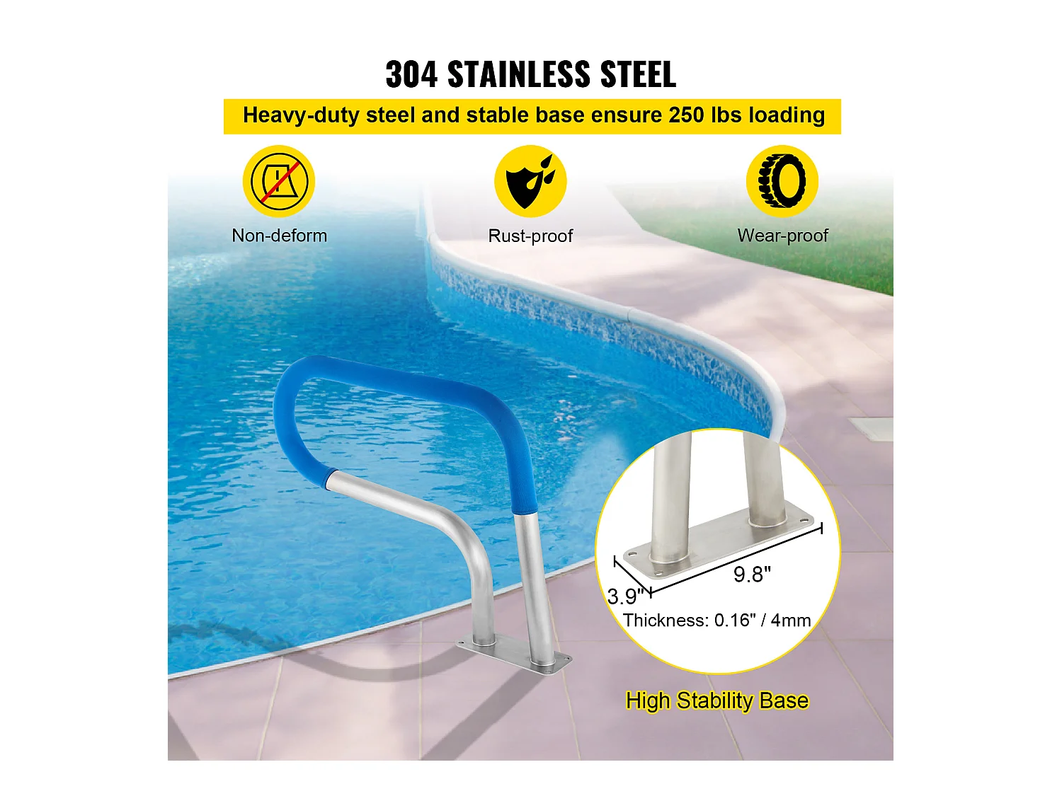 Rampe de Piscine SucceBuy 30 x 22 po en Acier Inoxydable avec Revêtement Antidérapant