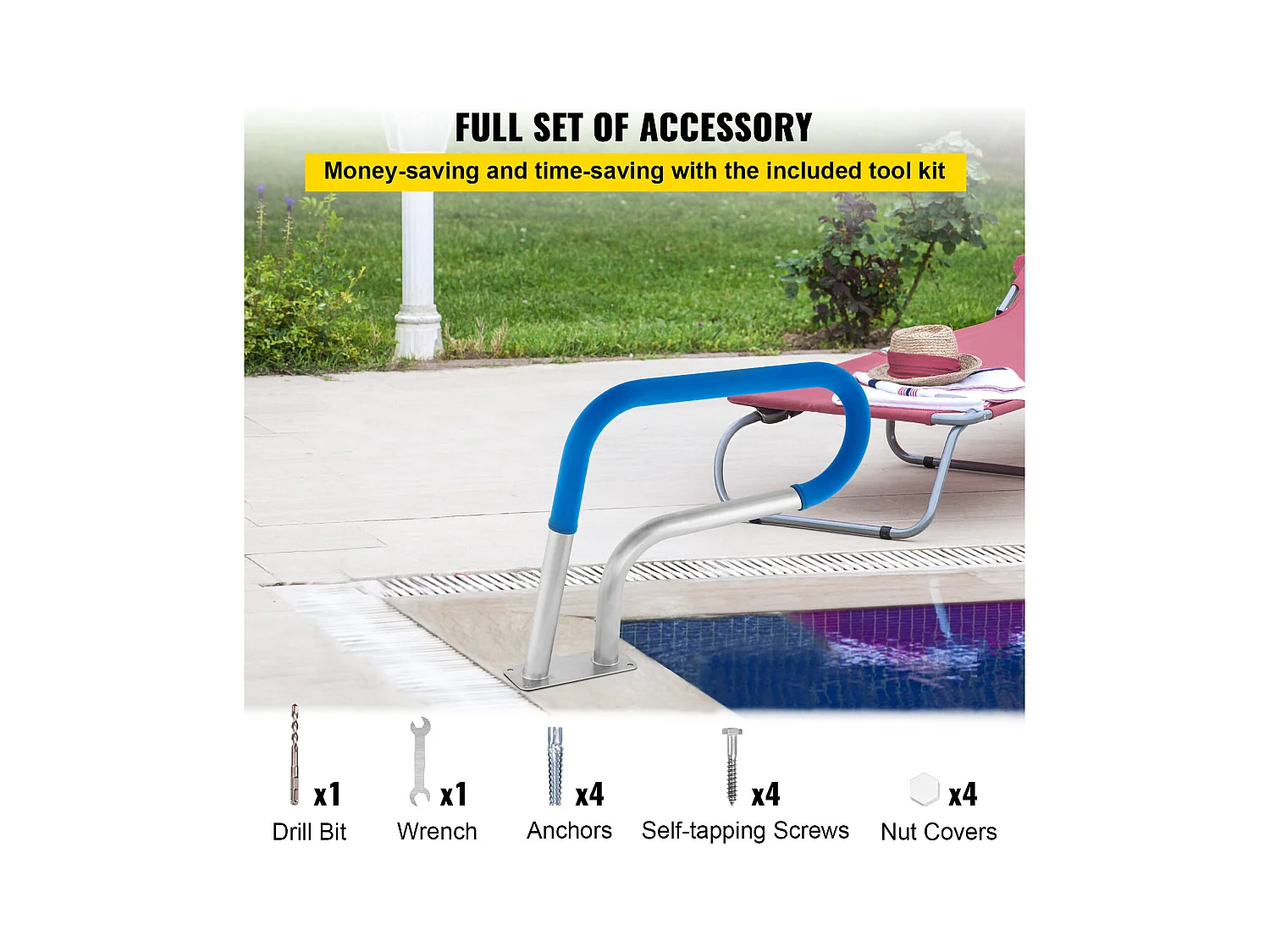 Rampe de Piscine SucceBuy 30 x 22 po en Acier Inoxydable avec Revêtement Antidérapant