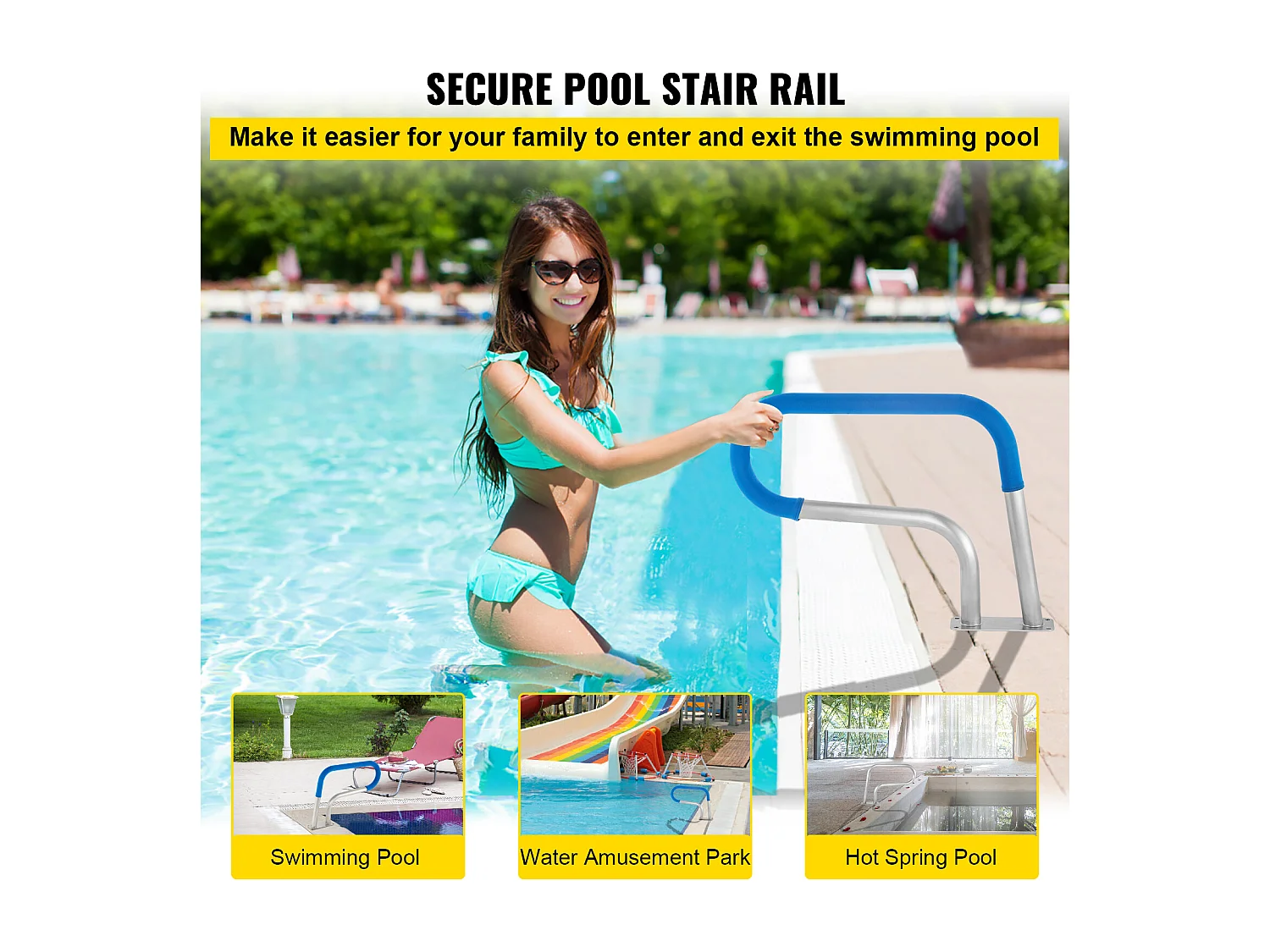 Rampa Basenowa SucceBuy 30 x 22 Cale Poręcz Basenowa ze Stali Nierdzewnej z Powłoką Antypoślizgową