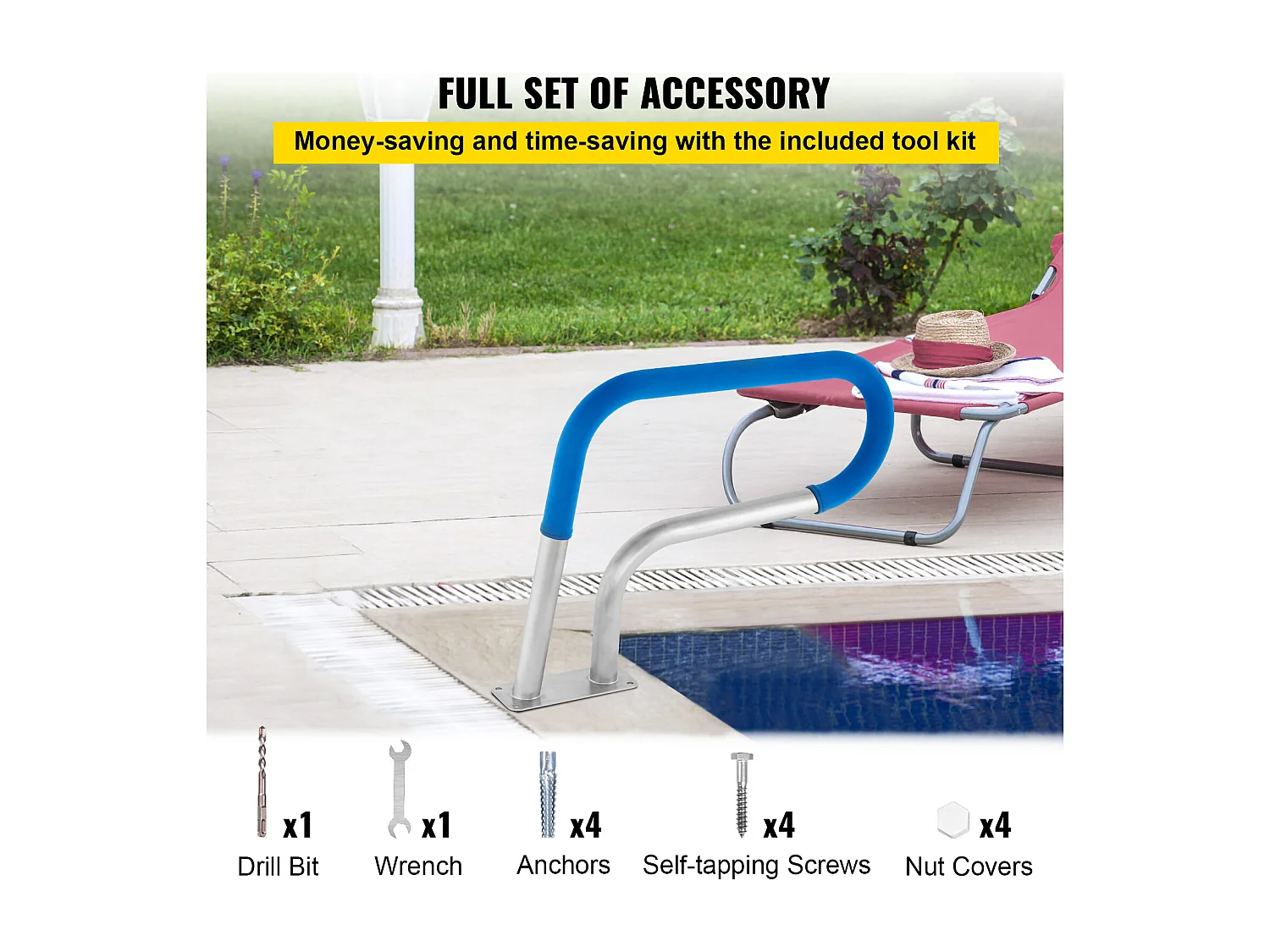 Rampa Basenowa SucceBuy 30 x 22 Cale Poręcz Basenowa ze Stali Nierdzewnej z Powłoką Antypoślizgową