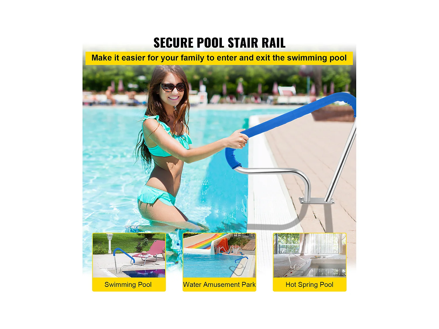 Rampe de Piscine SucceBuy Pool Rail 39x32 » Garde-corps de Piscine en Acier Inoxydable avec Couverture Grip