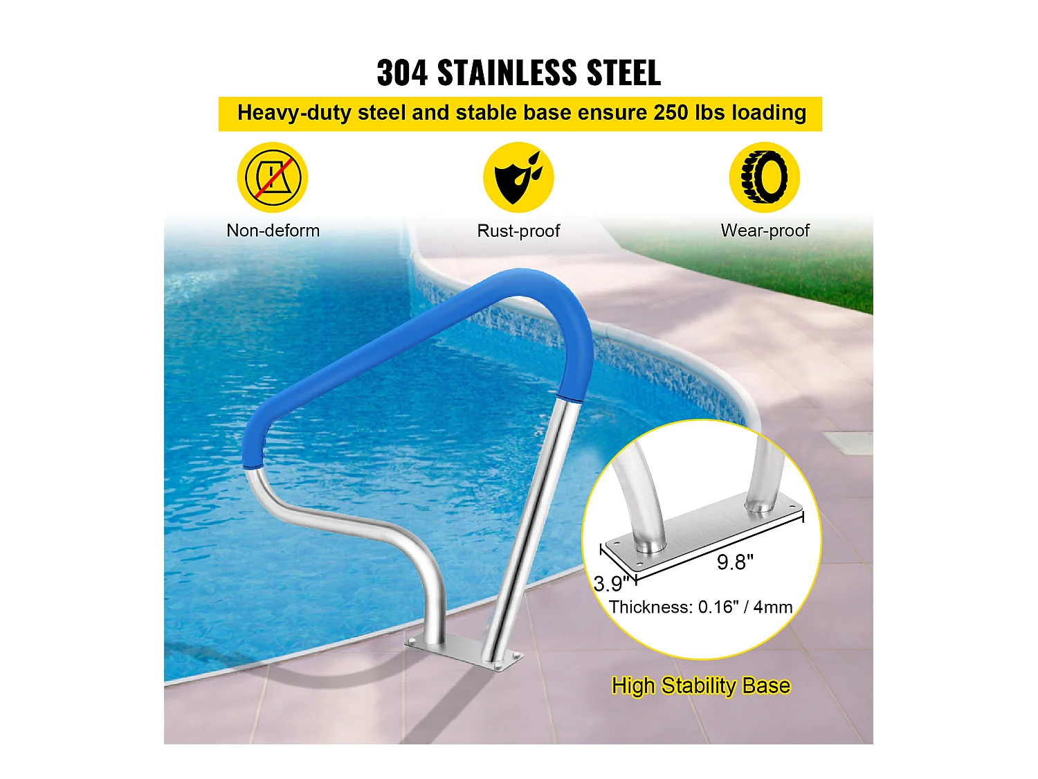 Rampe de Piscine SucceBuy Pool Rail 39x32 » Garde-corps de Piscine en Acier Inoxydable avec Couverture Grip