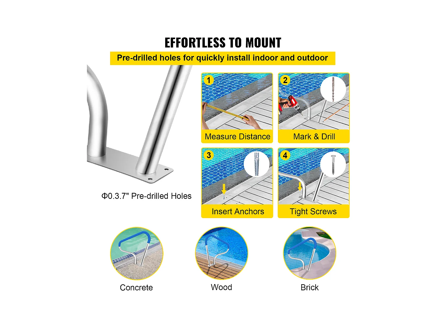 Rampe de Piscine SucceBuy Pool Rail 39x32 » Garde-corps de Piscine en Acier Inoxydable avec Couverture Grip