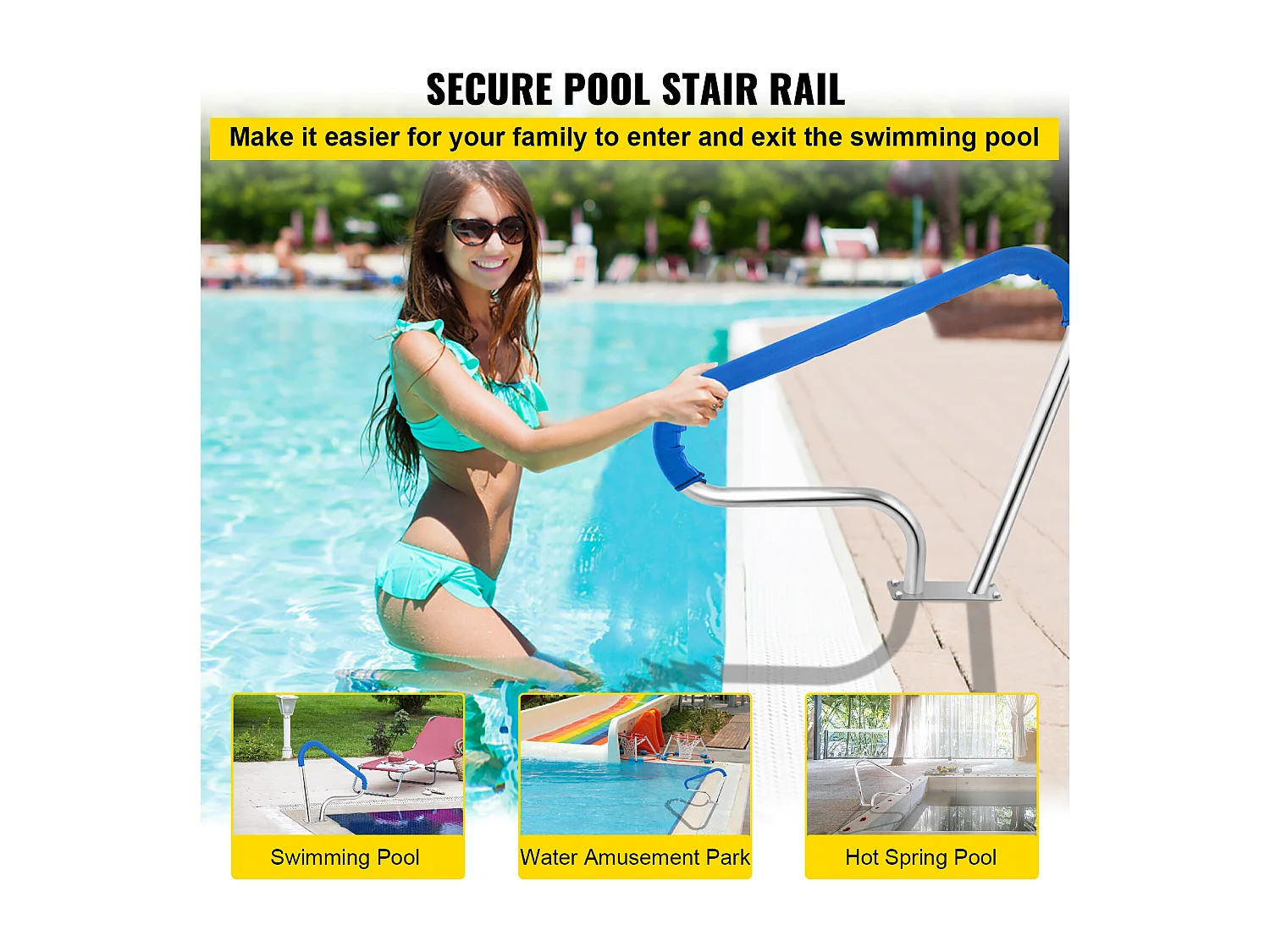 Rampe de Piscine SucceBuy Pool Rail 39x32 » Garde-corps de Piscine en Acier Inoxydable avec Couverture Grip